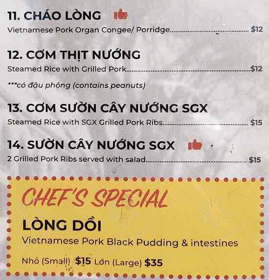 Saigon Xua меню