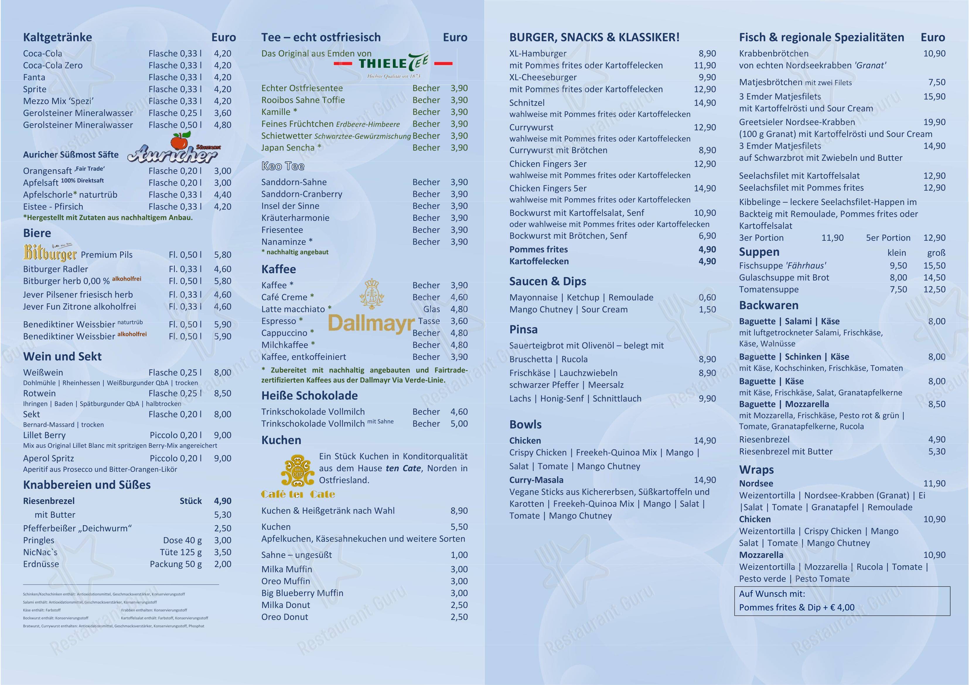 Меню ресторана Restaurant Strandlust - 菜单