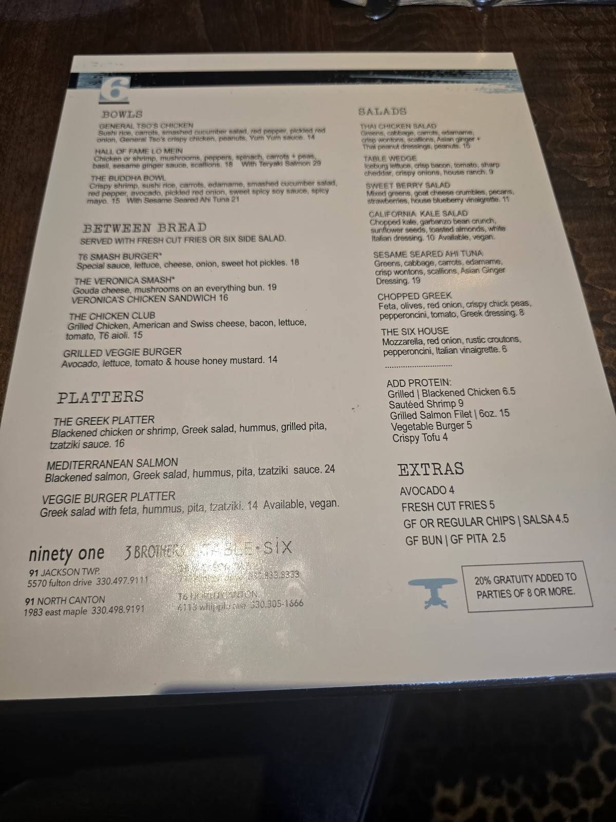 Table Six Kitchen + Bar меню