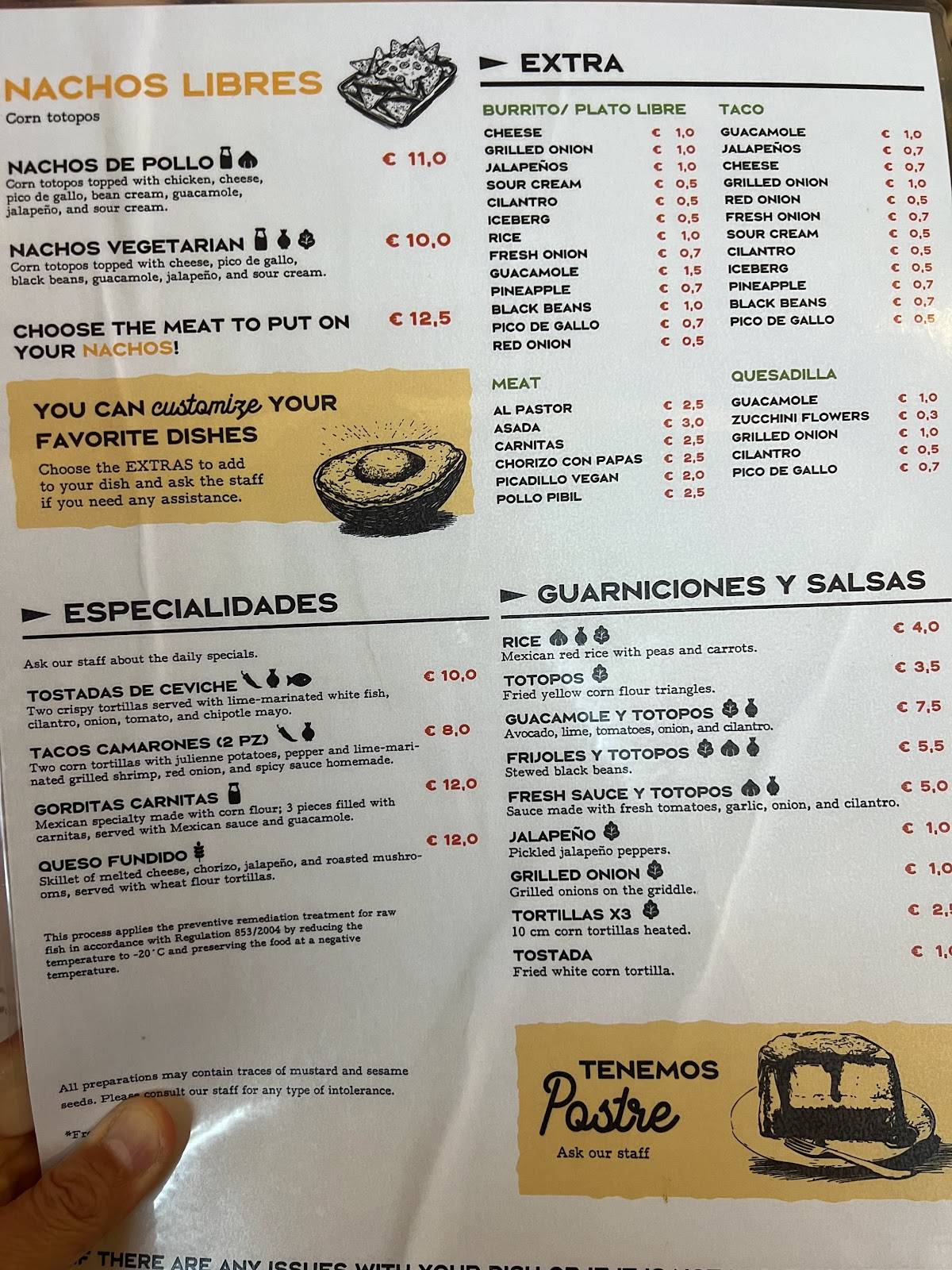 Taco Libre меню