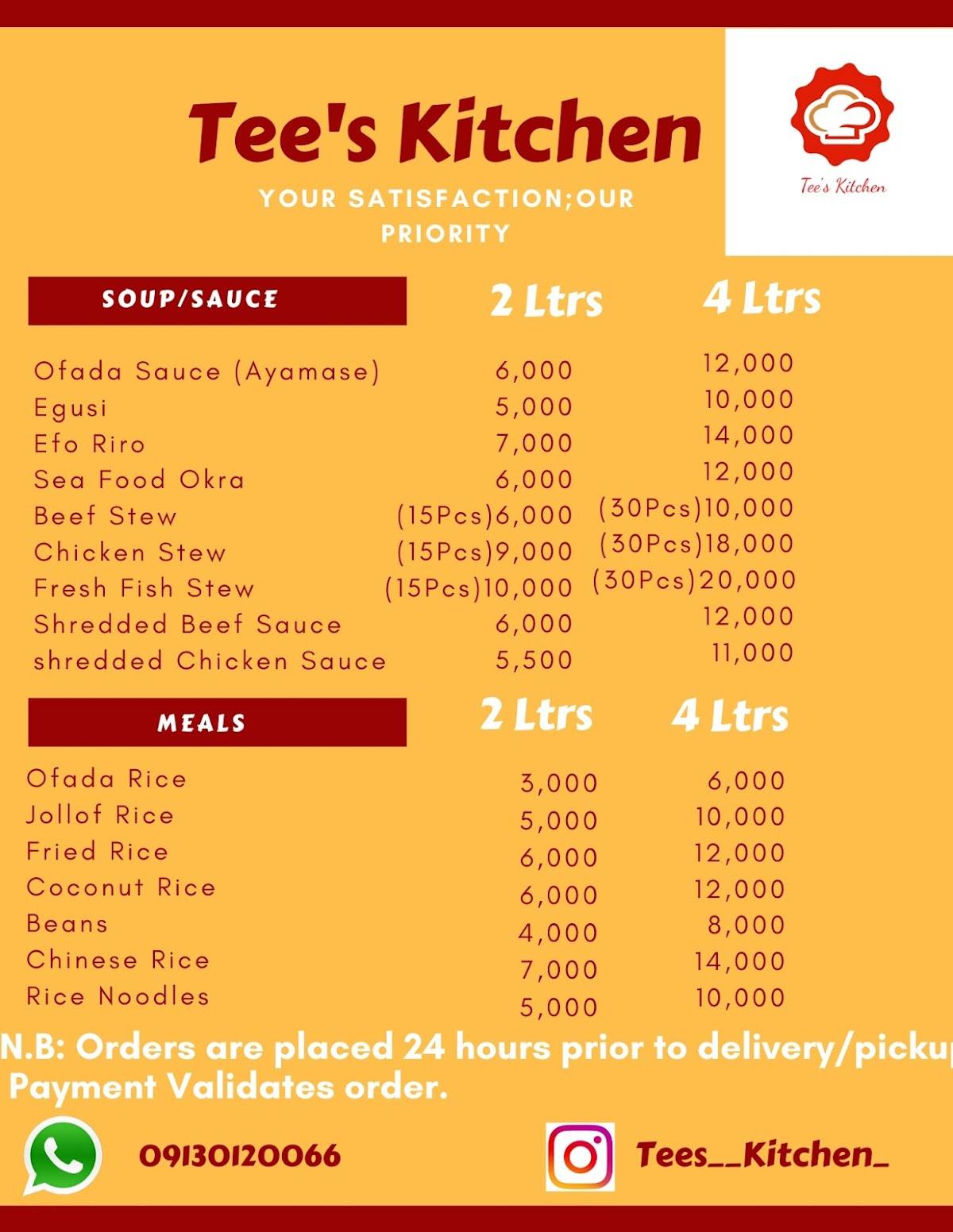 Tee's Kitchen меню