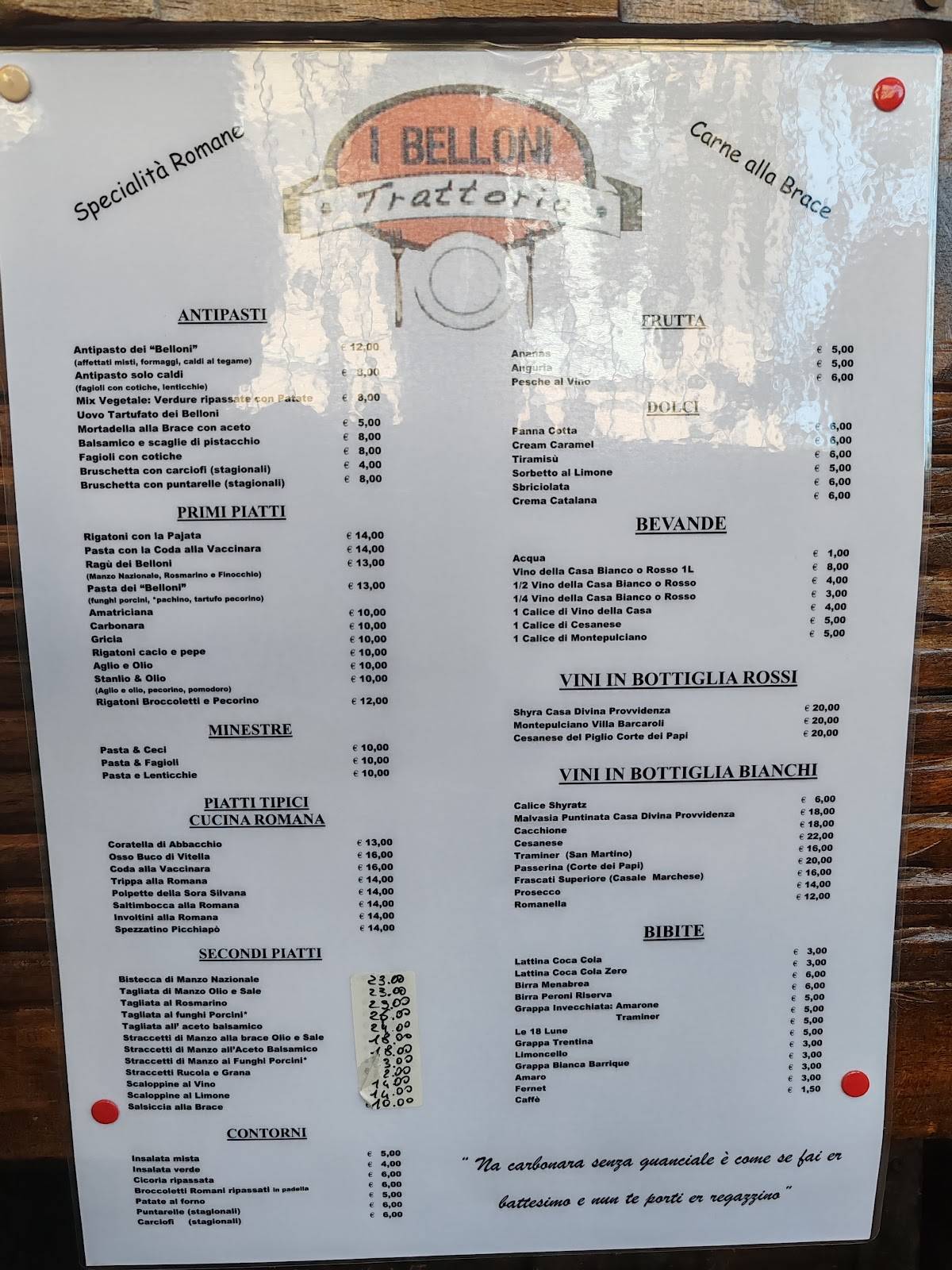 Trattoria "I Belloni" меню