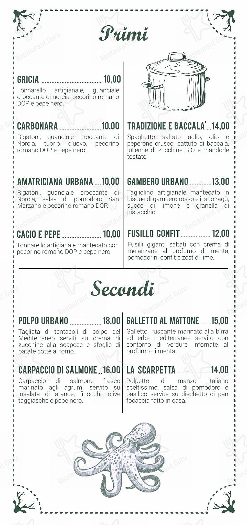 OUR MENU ресторана Contesto Urbano в Риме