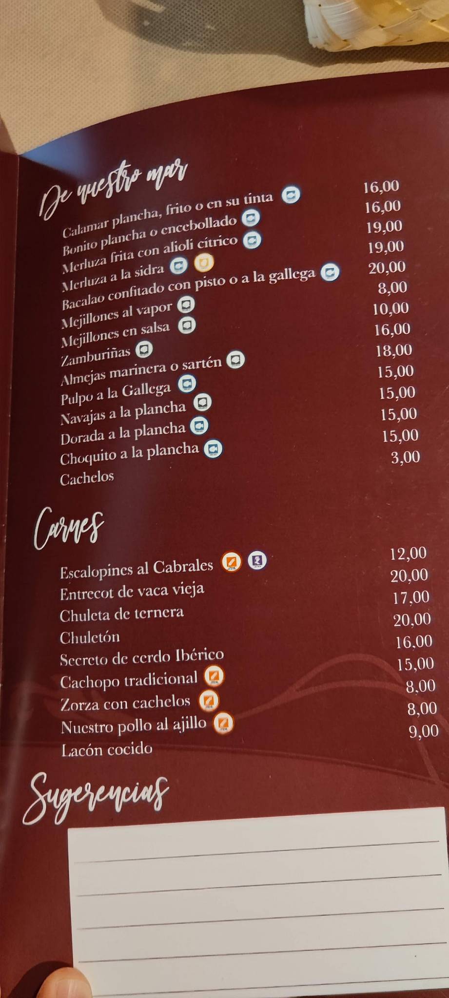 Restaurante A Dorada do Cantábrico меню