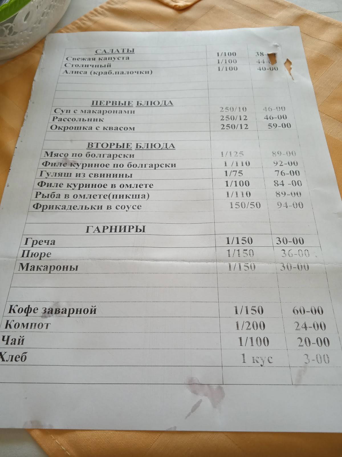 Ресторан Мыш меню