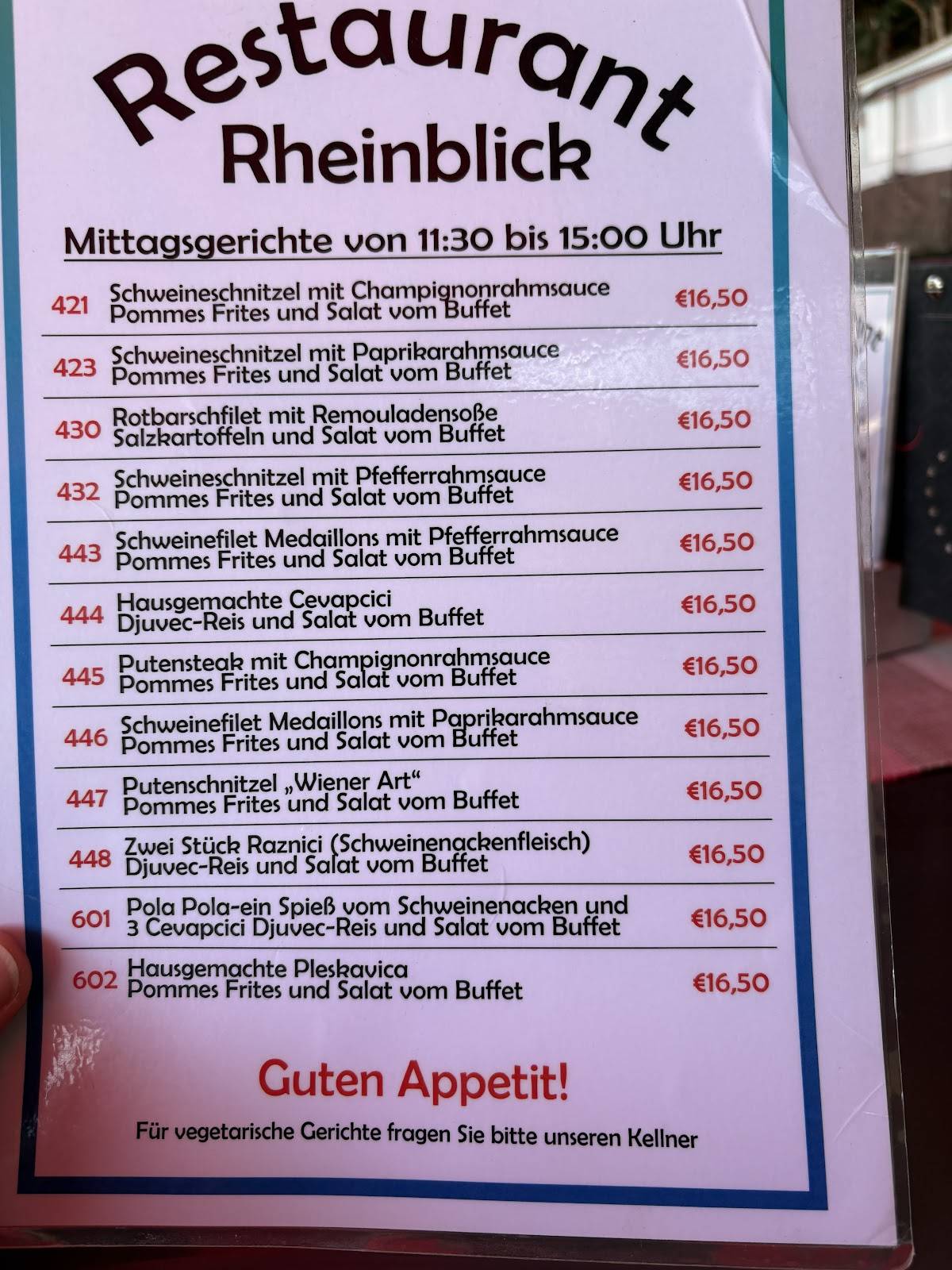 Rheinblick меню