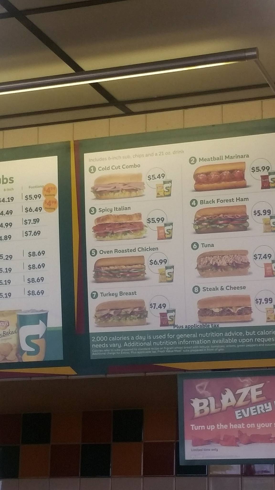 Subway меню