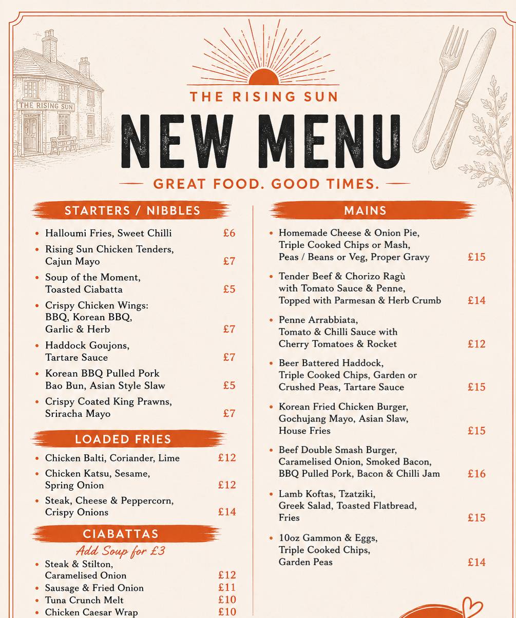 Rising Sun Inn меню
