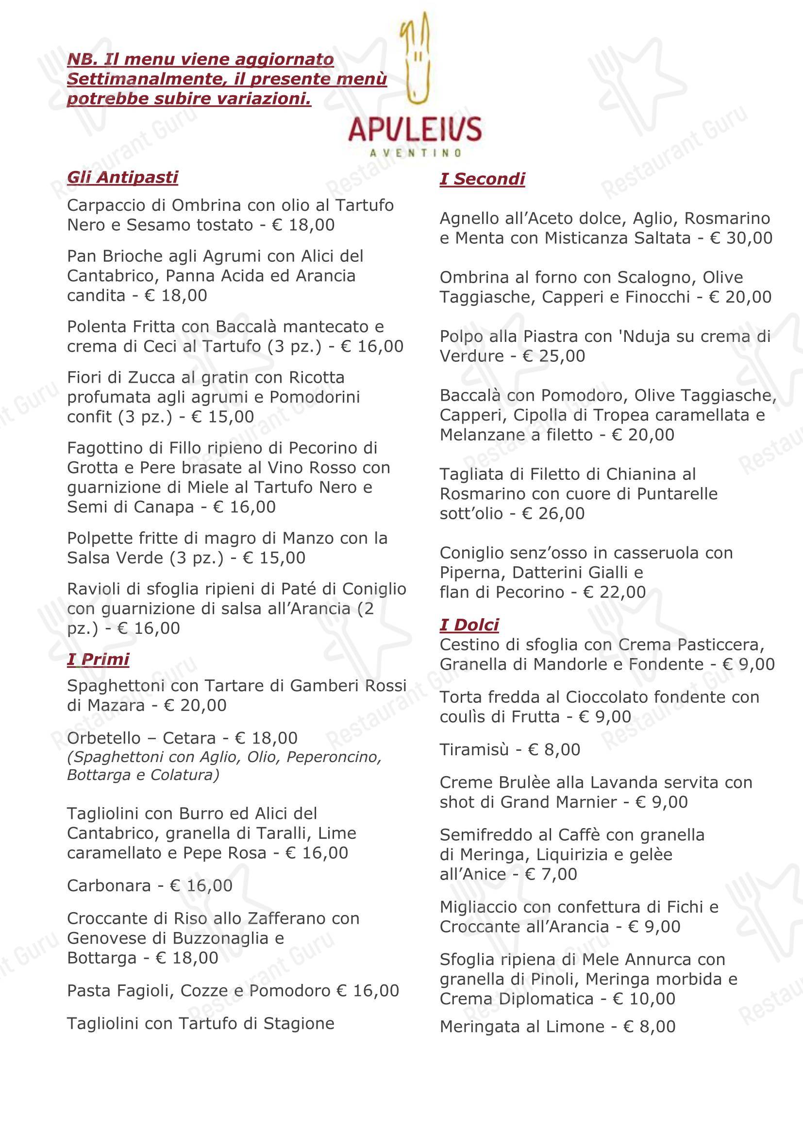 Ristorante Apuleius в Риме - Меню напитков