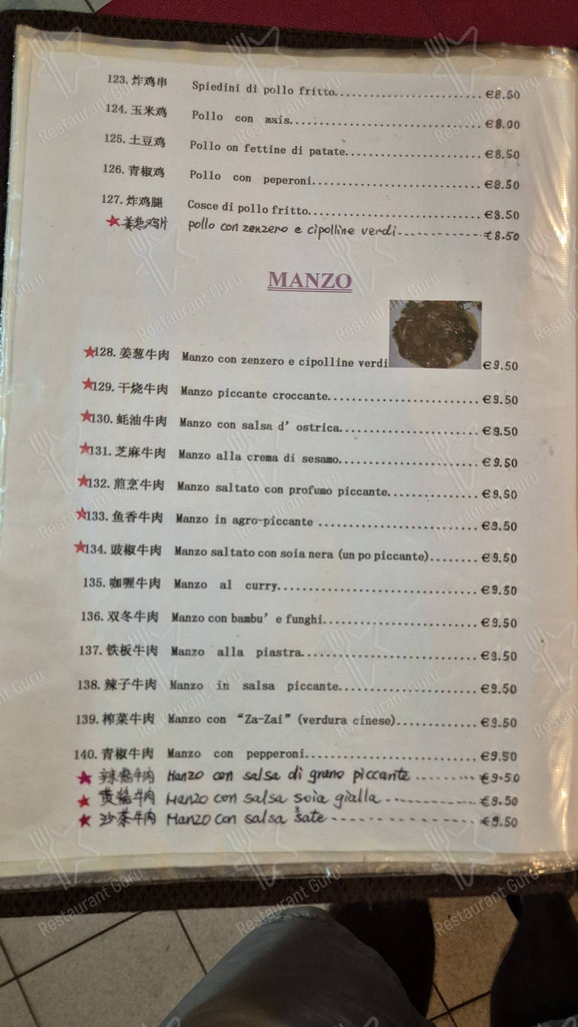 Меню для посетителей ресторана Ristorante Celebrity