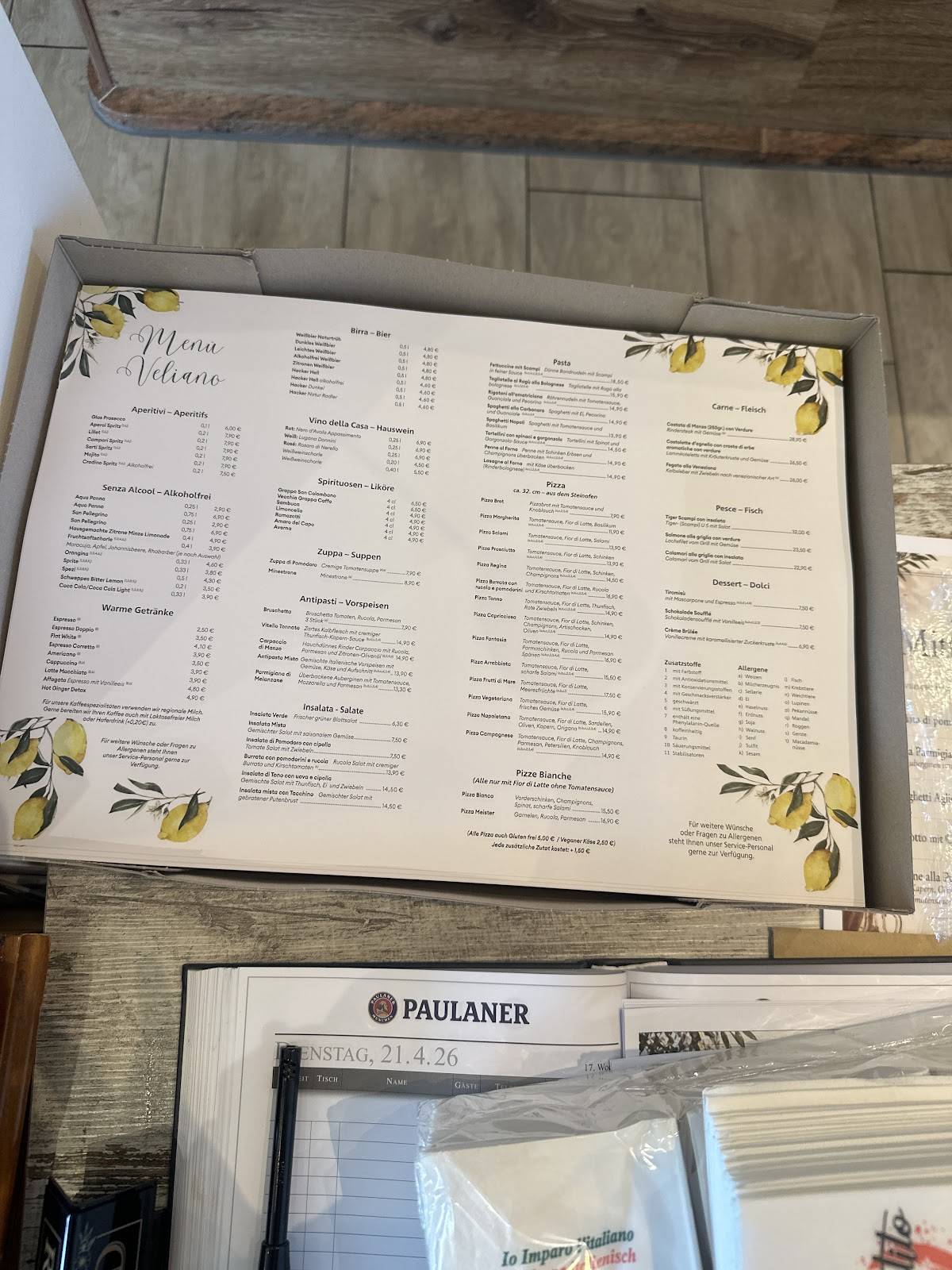 Ristorante Veliano меню