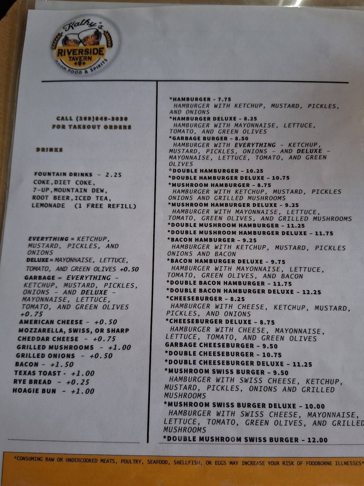 Kathy's Riverside Tavern меню