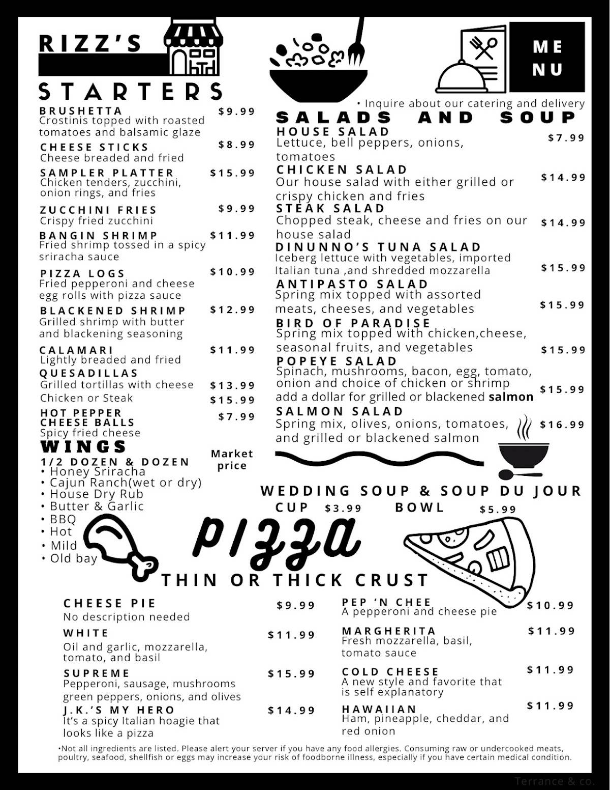Rizz's Restaurant and Bar меню