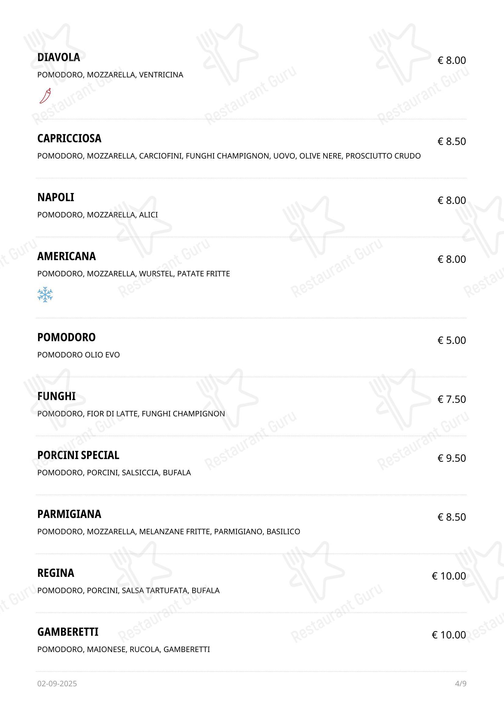 Roma в Риме - Меню
