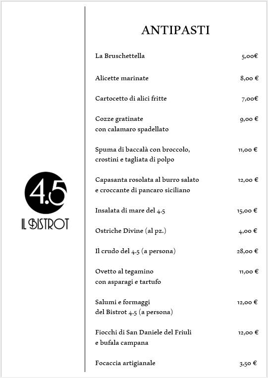 BISTROT 4.5 меню