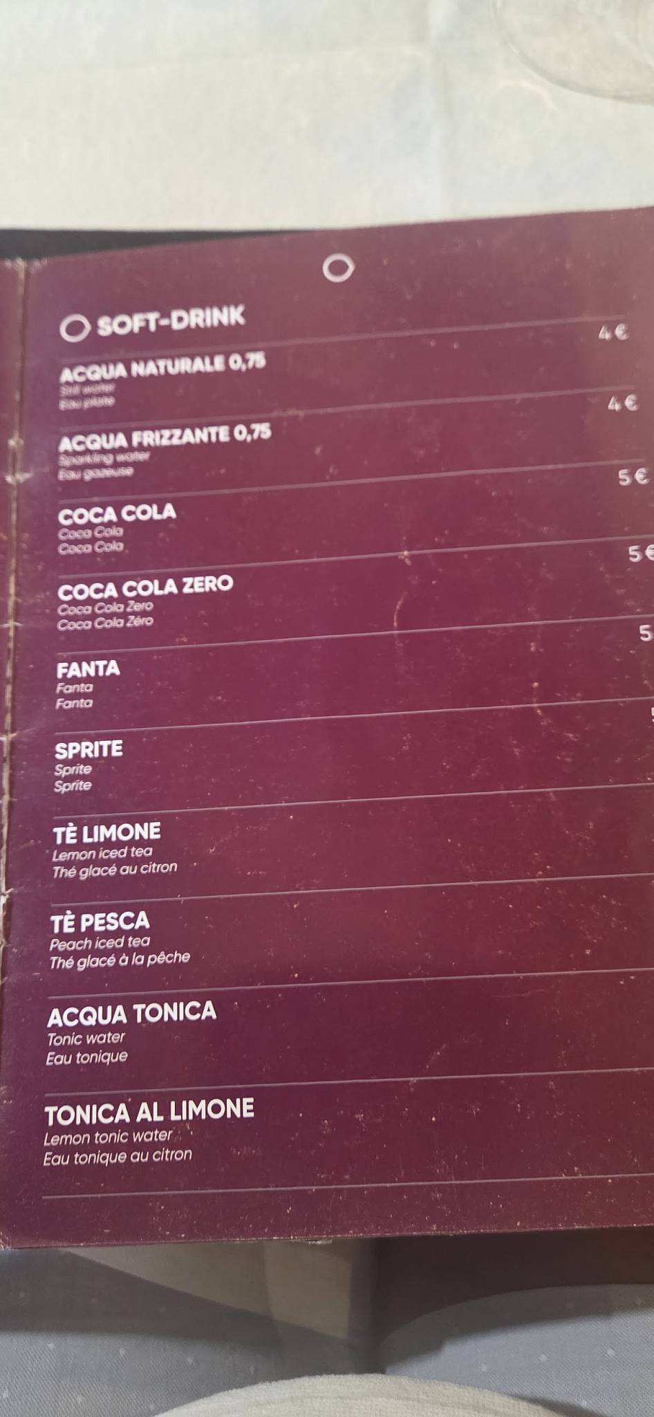 Cocciuto меню