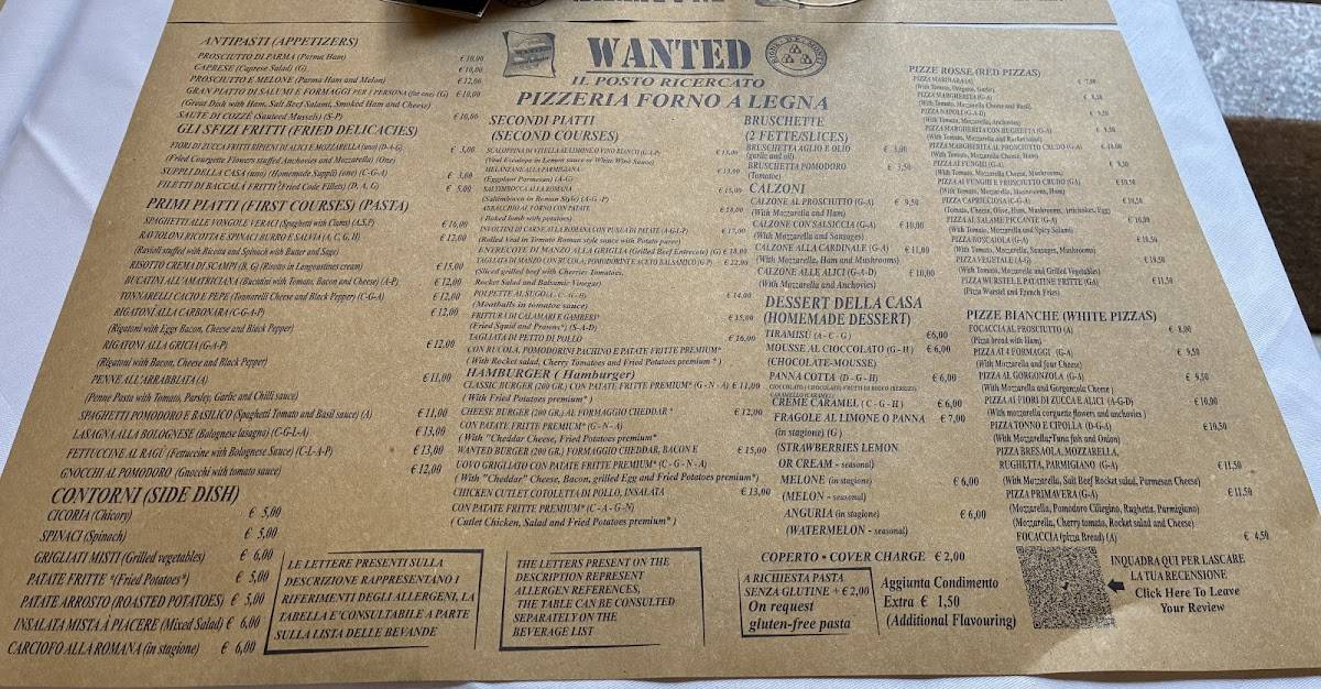 Wanted меню