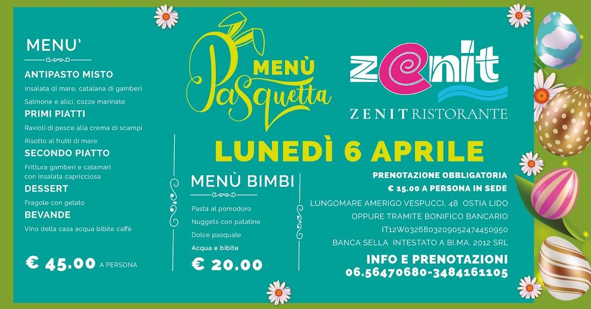 Zenit restaurant Ostia меню