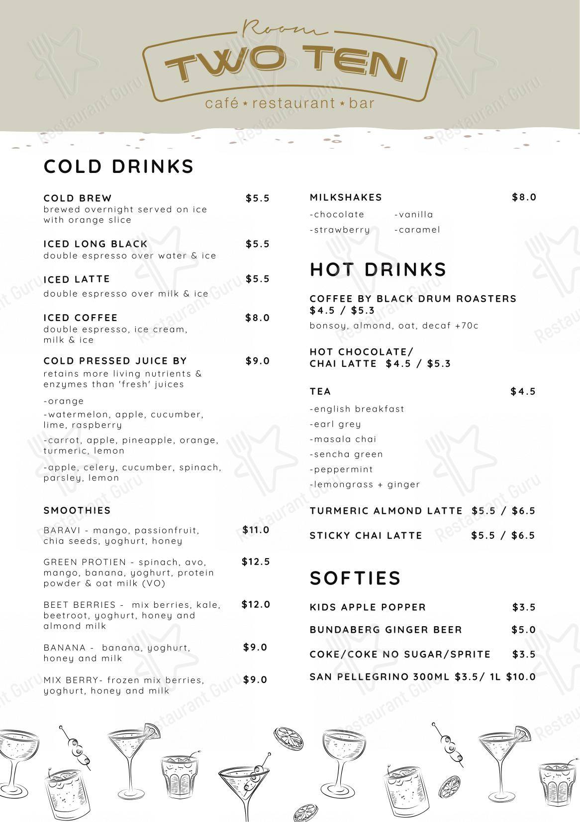 Меню кафе Room Two Ten - Lunch Menu