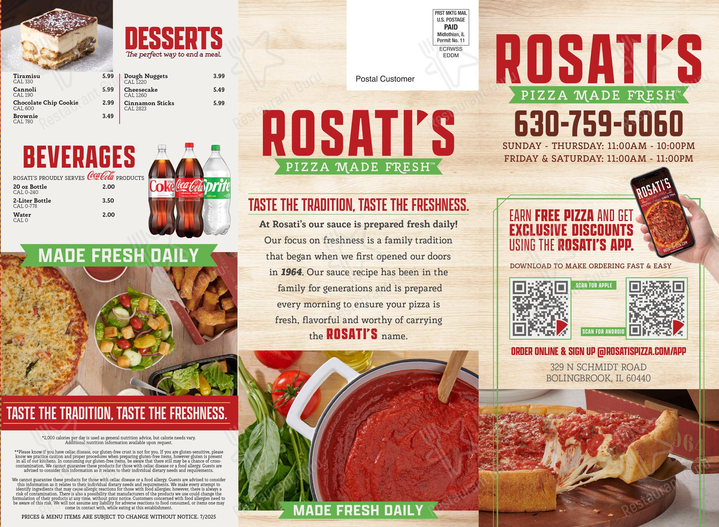 Rosati’s Pizza в Болингбруке - Меню