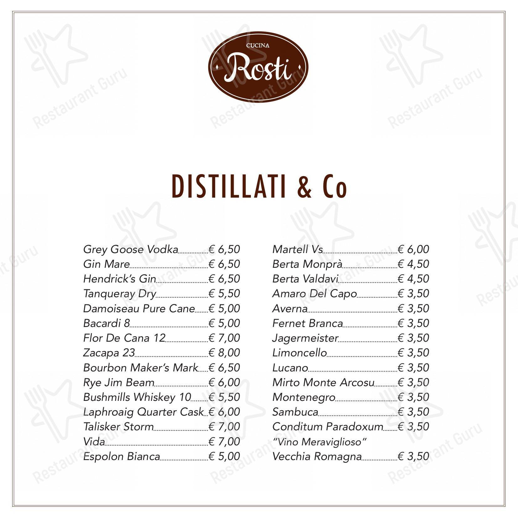Takeaway Menu ресторана Rosti al Pigneto в Риме