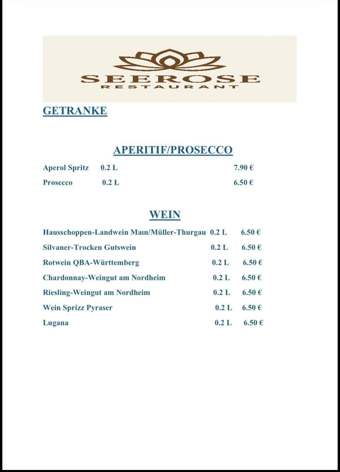Seerose Restaurant Roth меню