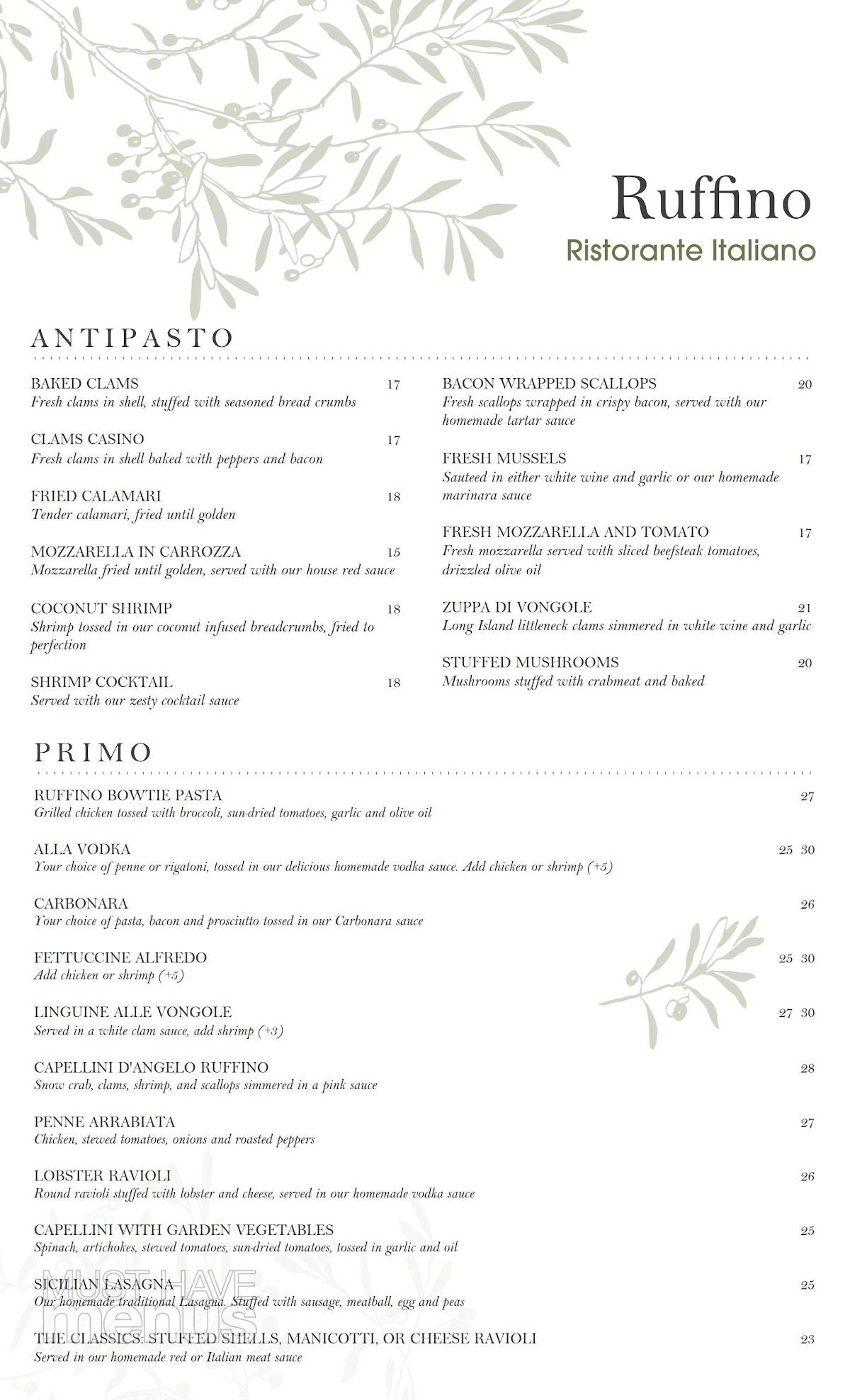 Ruffino Ristorante меню
