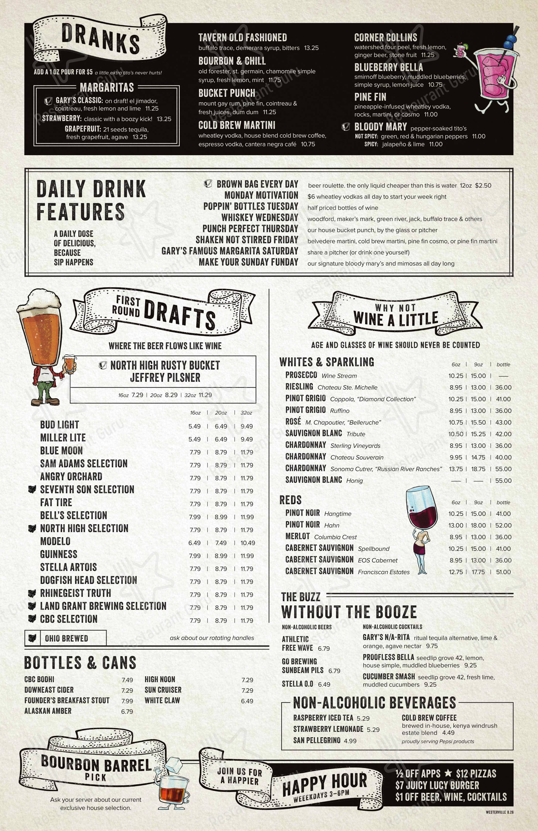 Rusty Bucket Restaurant and Tavern в Вествиле - Основное меню