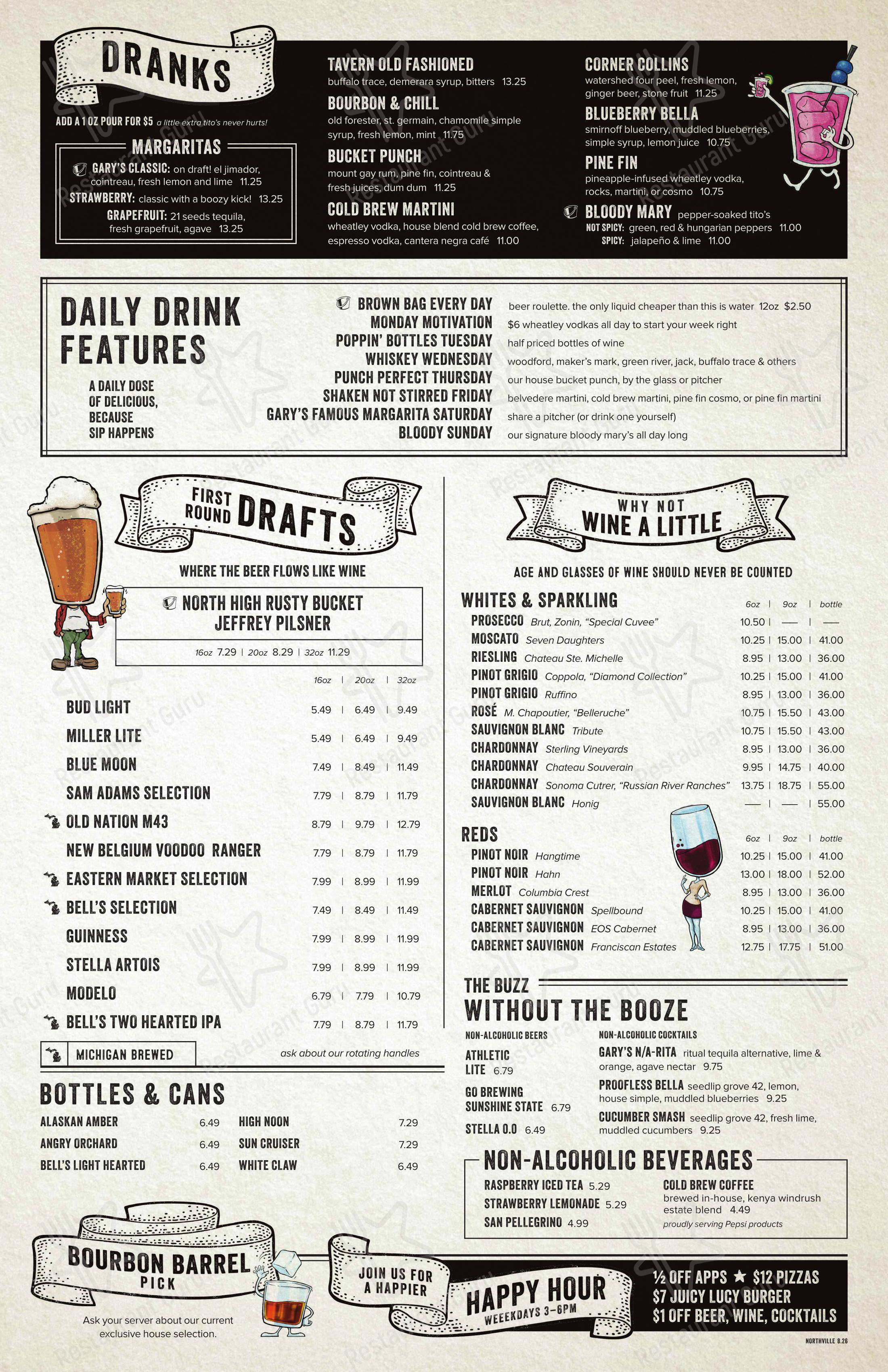 Rusty Bucket Restaurant and Tavern в Нортвилле - Основное меню