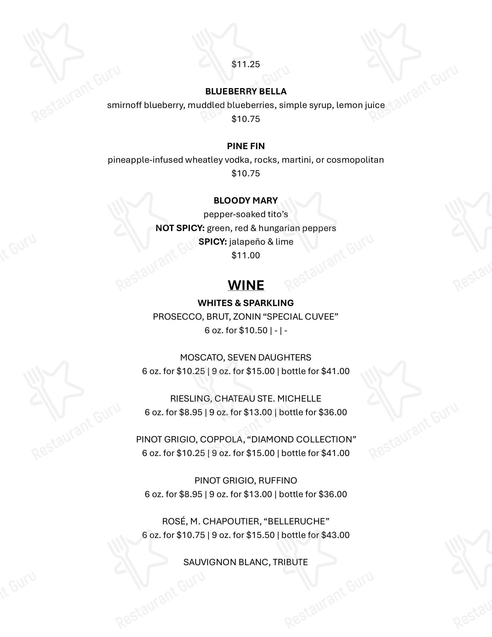Меню паба и бара Rusty Bucket Restaurant and Tavern - Dinner Menu