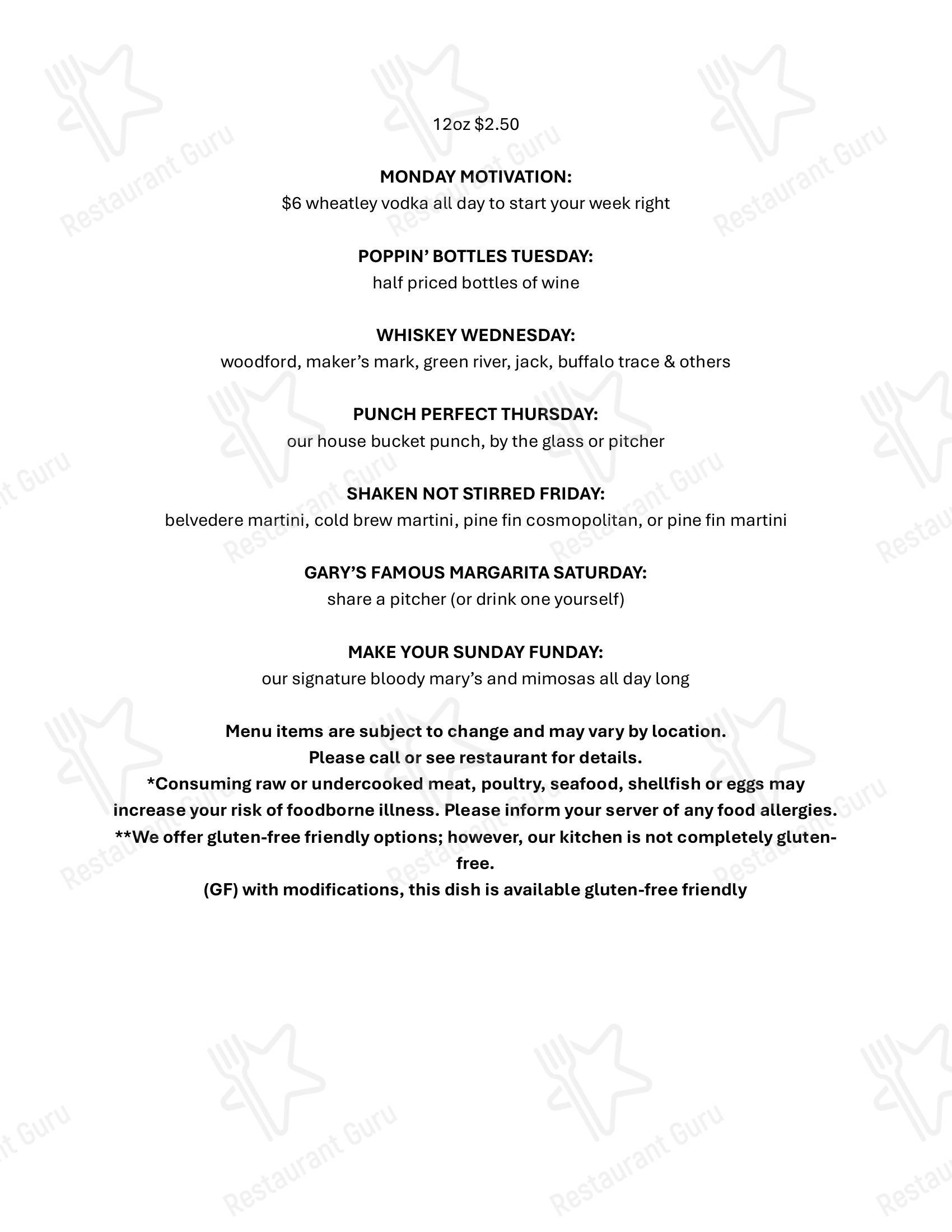 Rusty Bucket Restaurant and Tavern в Вествиле - Dinner Menu