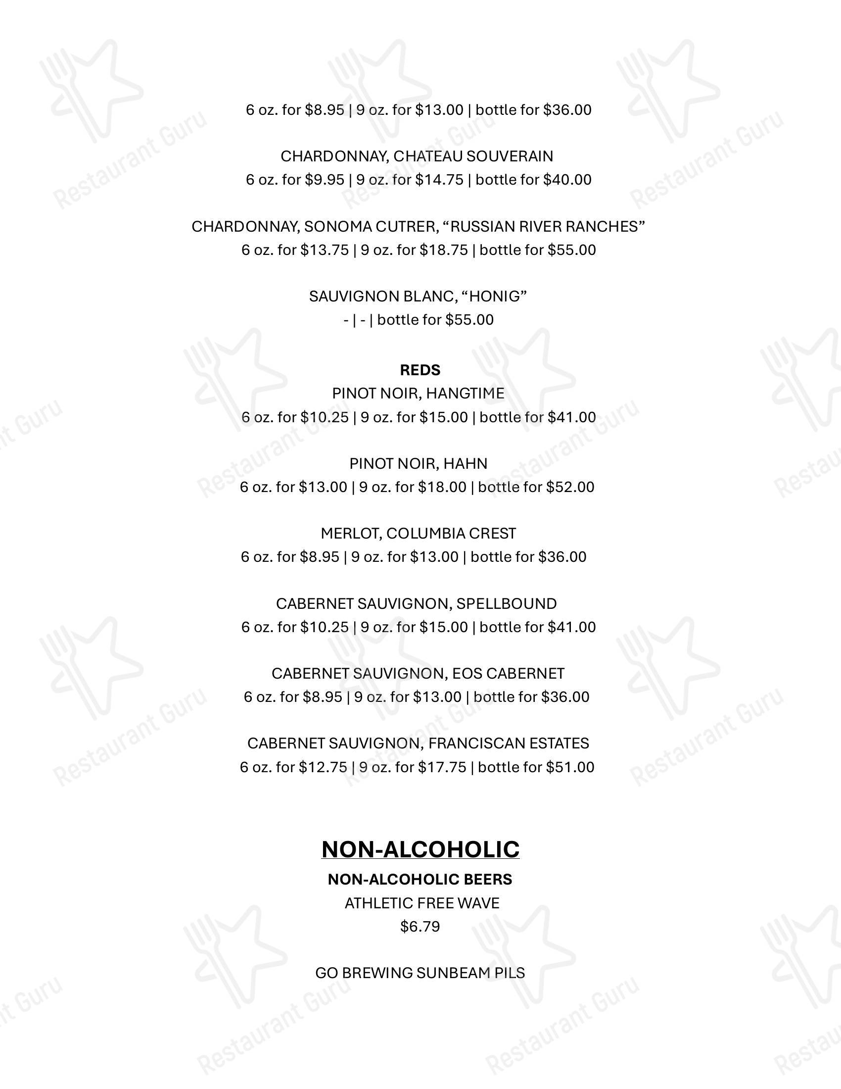Dinner Menu паба и бара Rusty Bucket Restaurant and Tavern в Вествиле