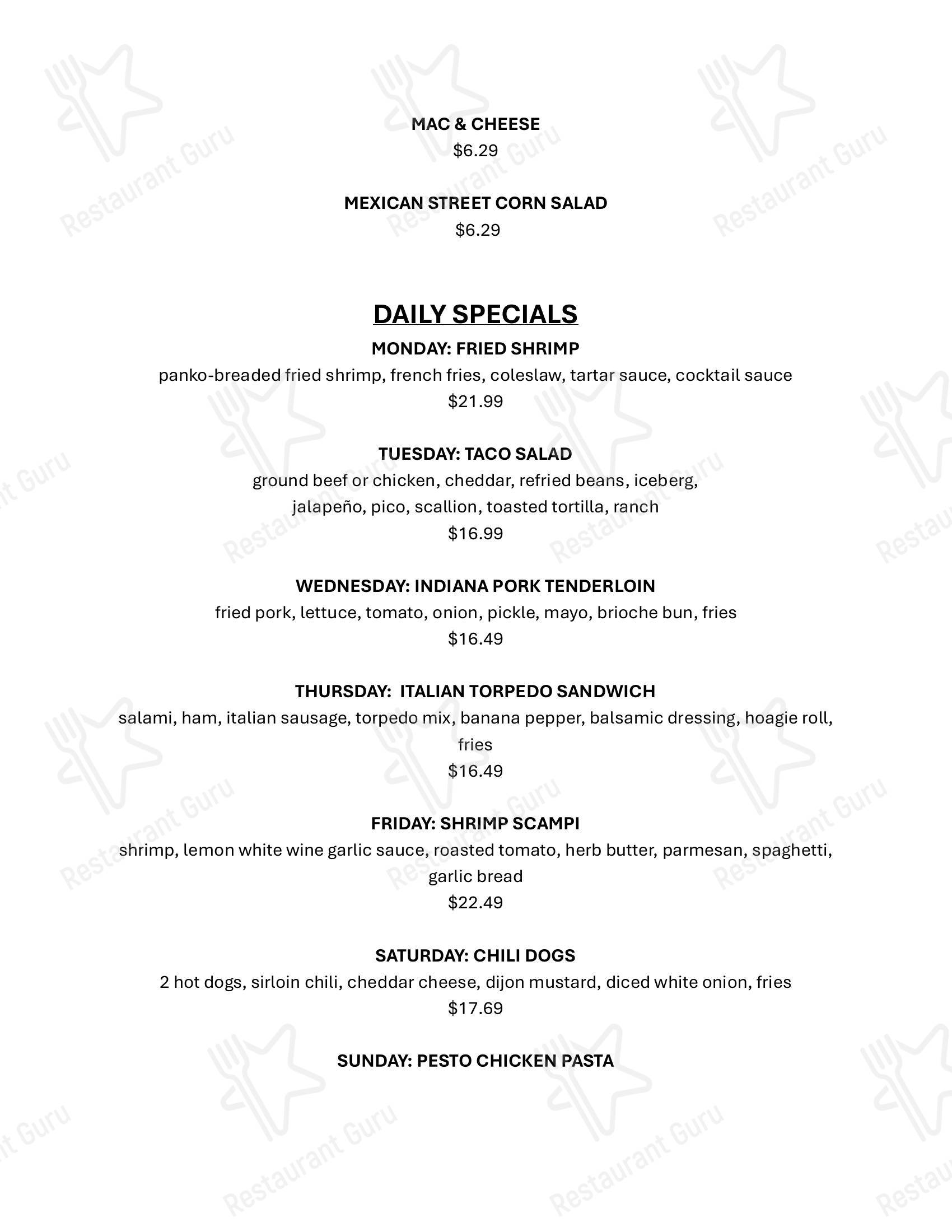 Dinner Menu паба и бара Rusty Bucket Restaurant and Tavern