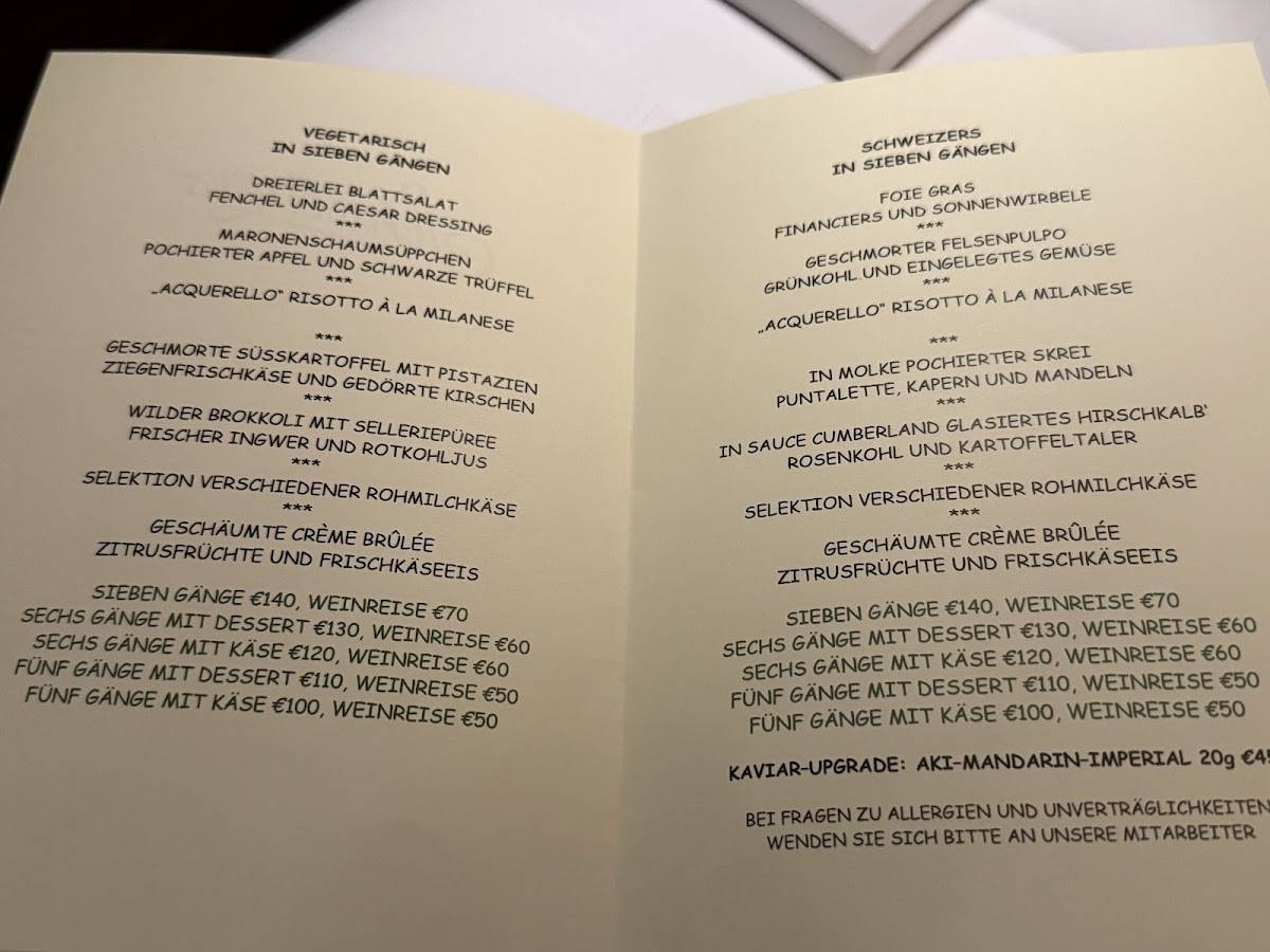 SCHWEIZERS RESTAURANT меню