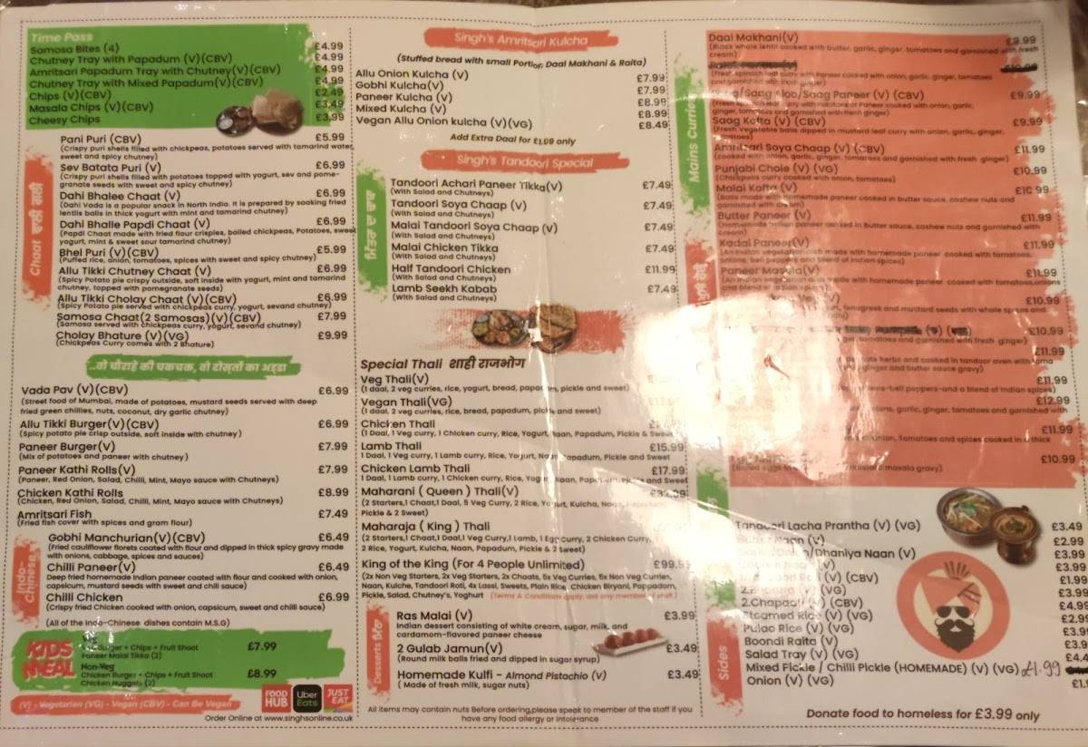 SINGH'S INDIAN STREET FOOD меню