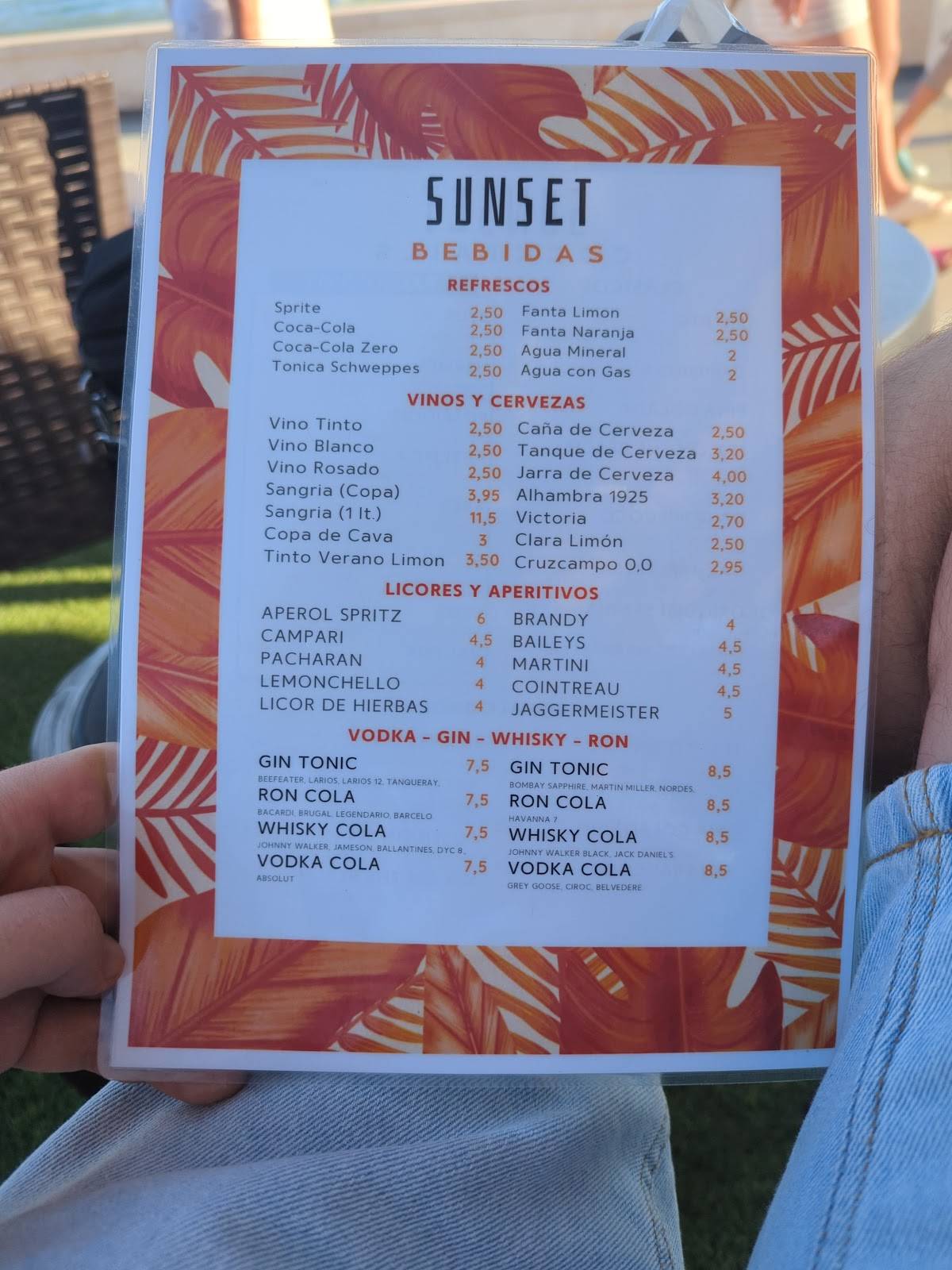 SUNSET меню