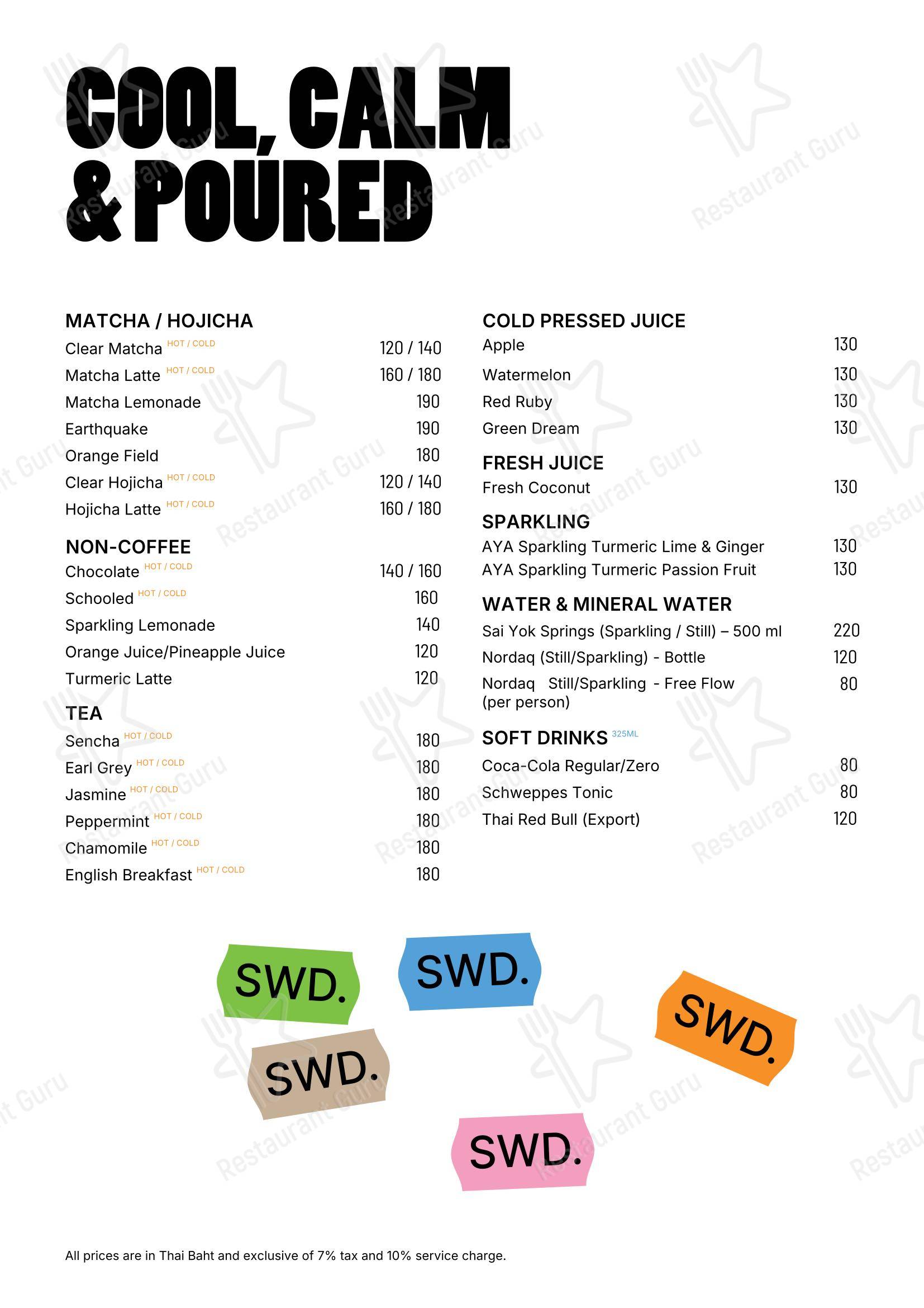 Меню ресторана SWD Bangkok в Бангкоке