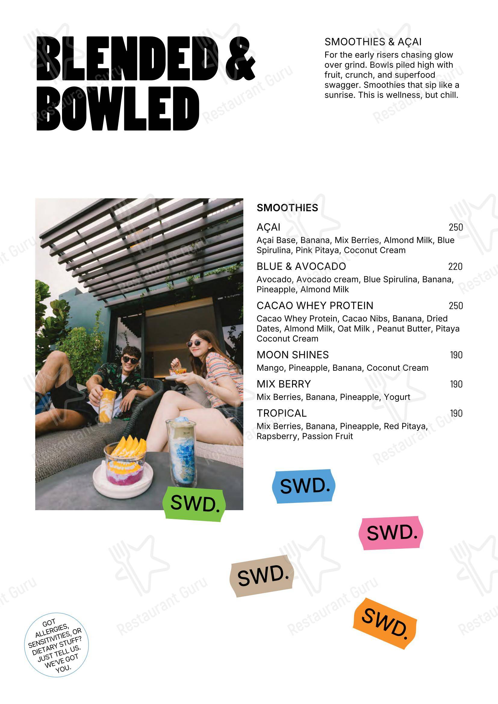 Меню ресторана SWD Bangkok