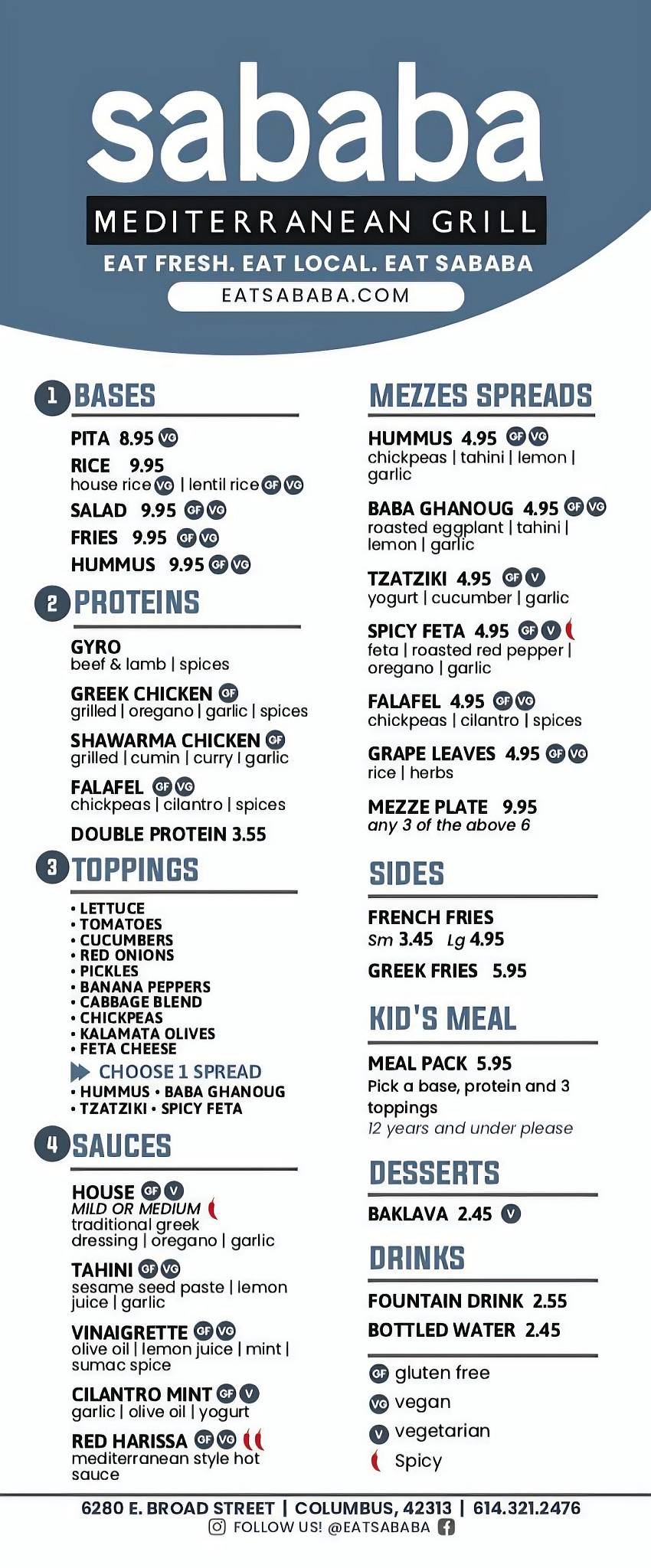 Sababa Mediterranean Grill меню