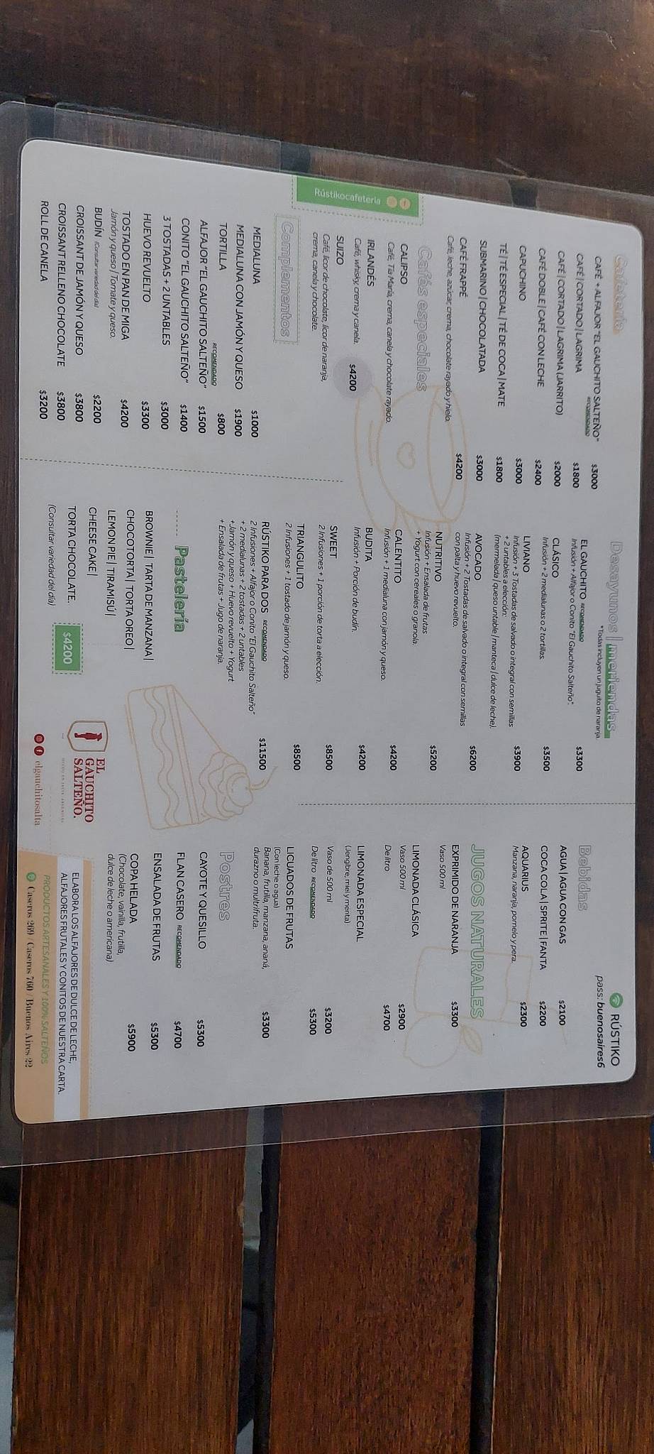El Gauchito Salteño Café меню