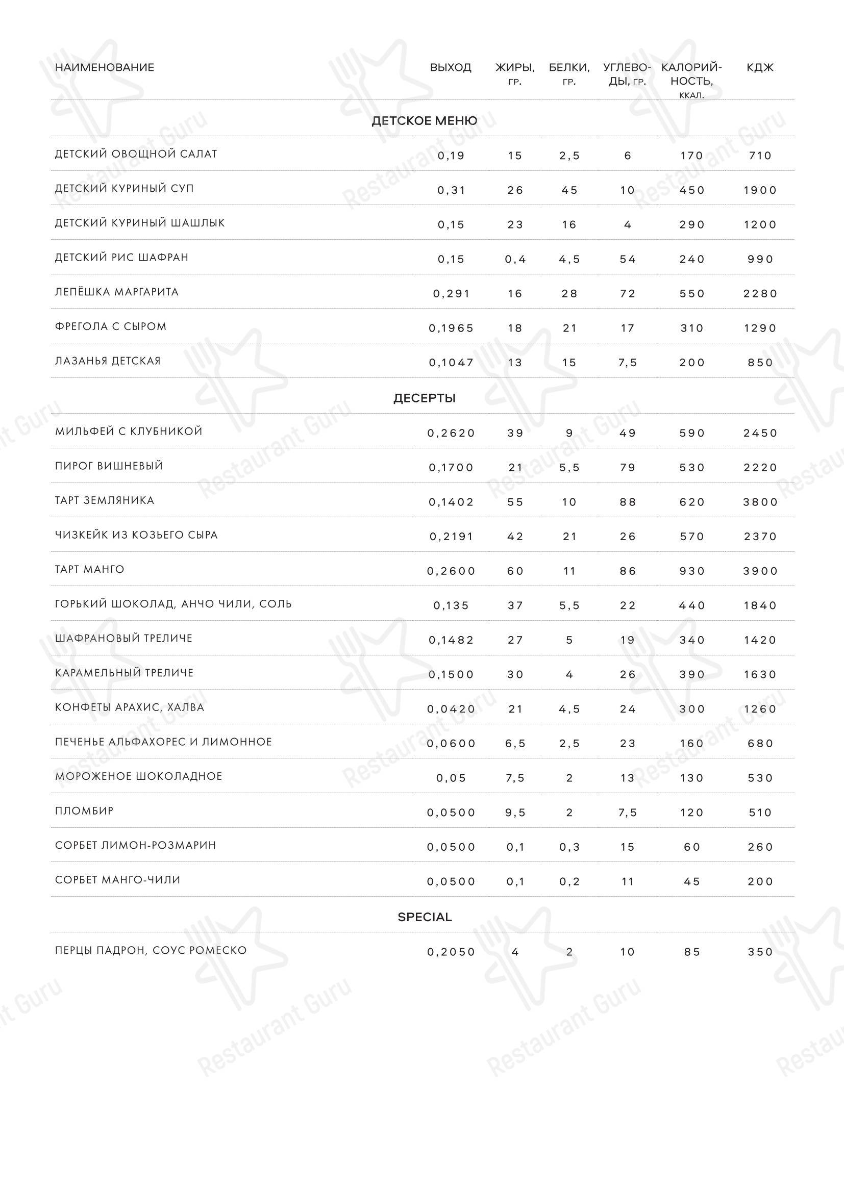 Saray в Москве - Restaurant Menu