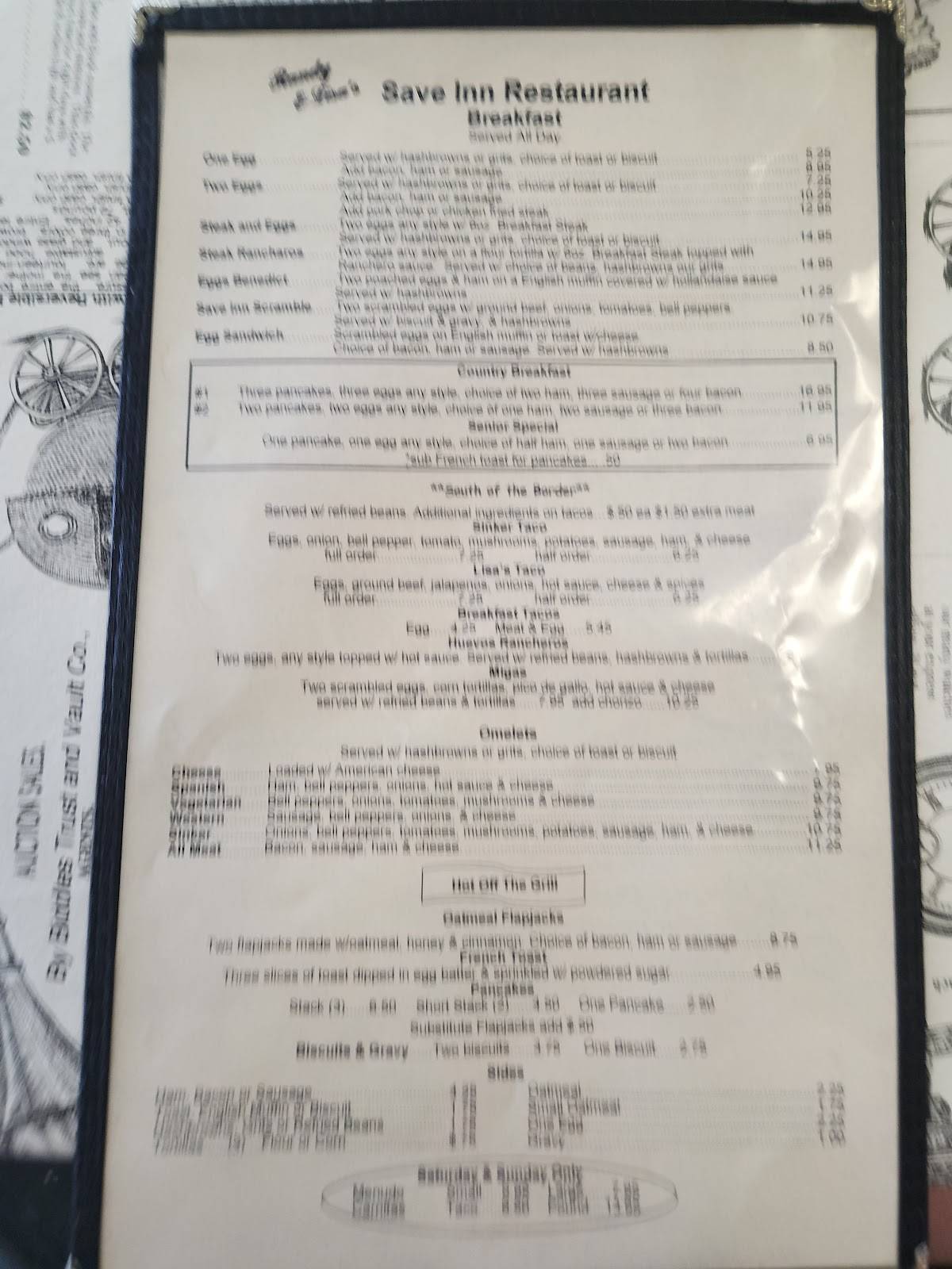 Save Inn Restaurant меню
