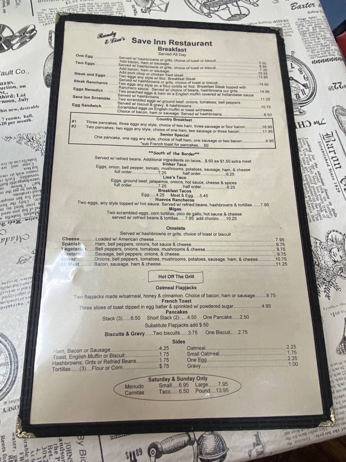 Save Inn Restaurant меню