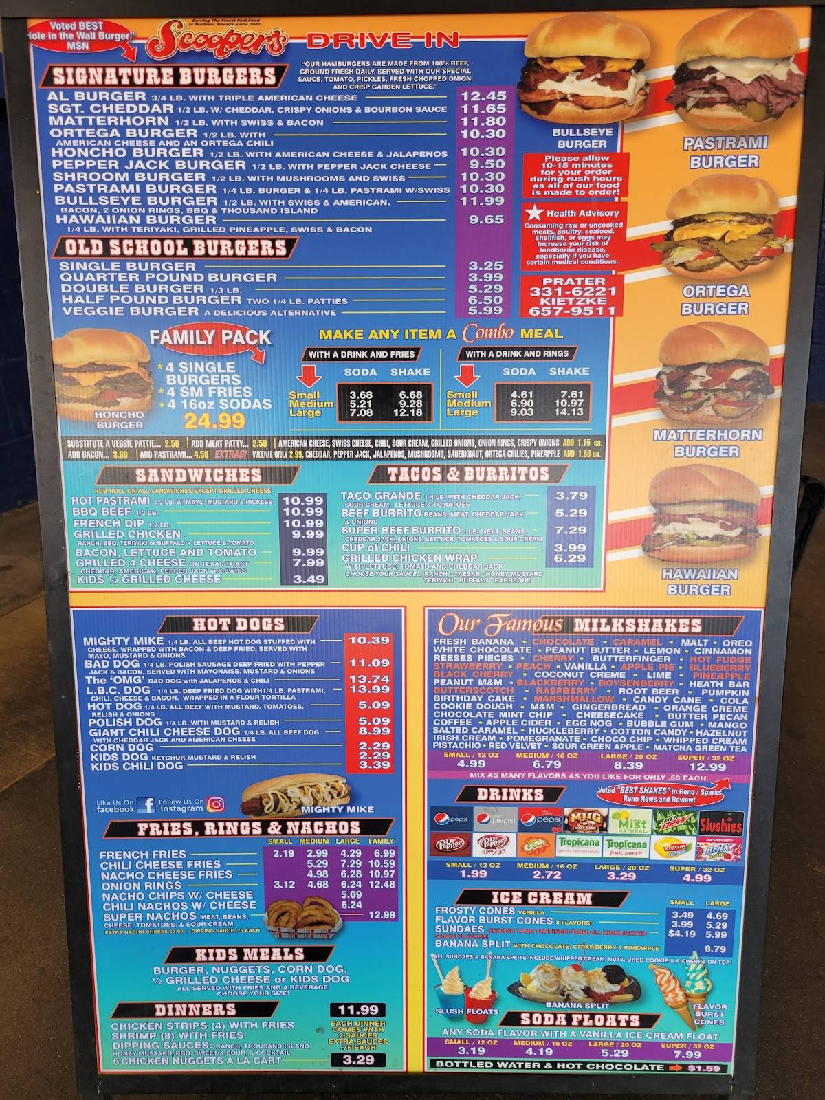 Scoopers Drive-in меню