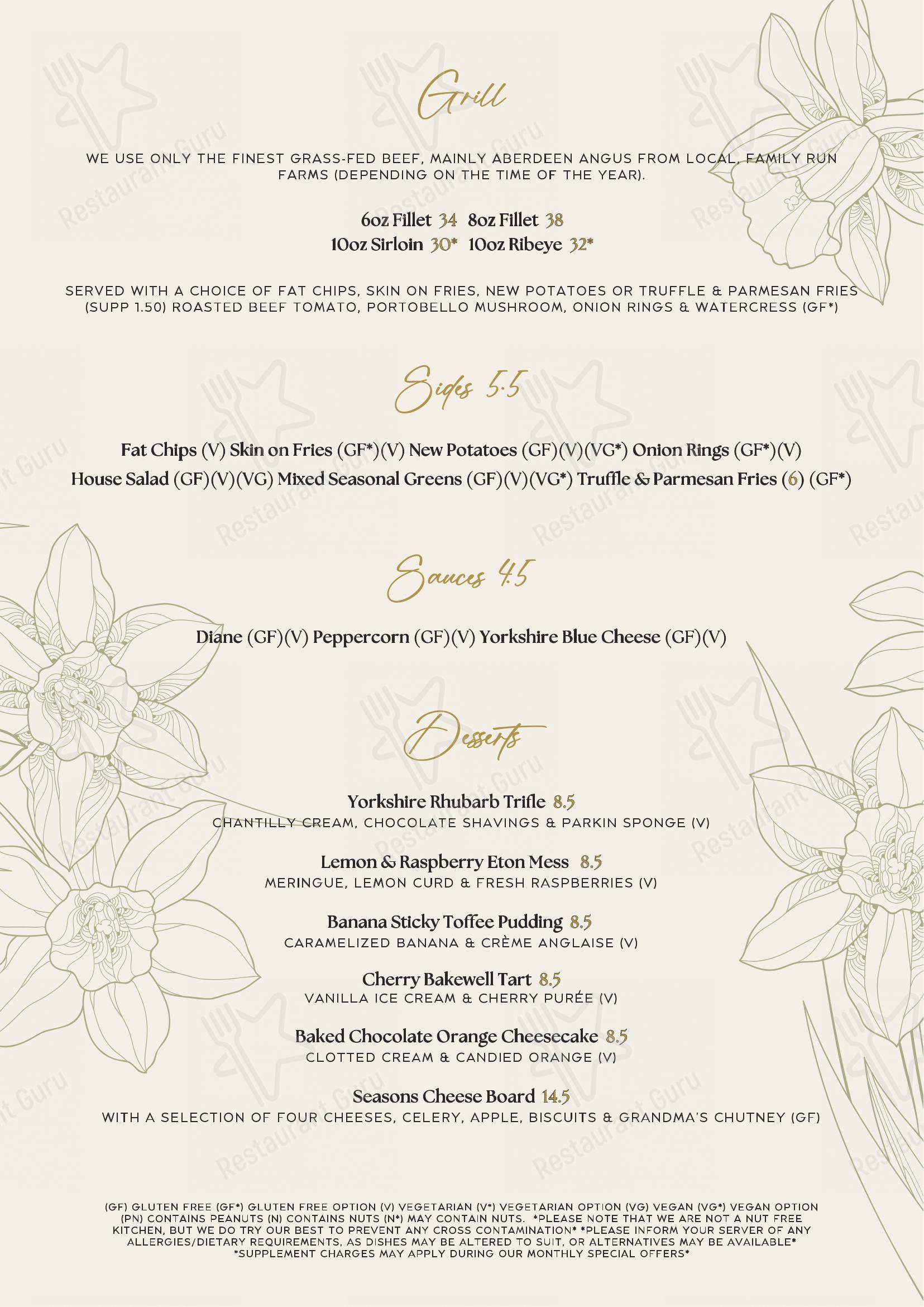 Основное меню ресторана Seasons Restaurant