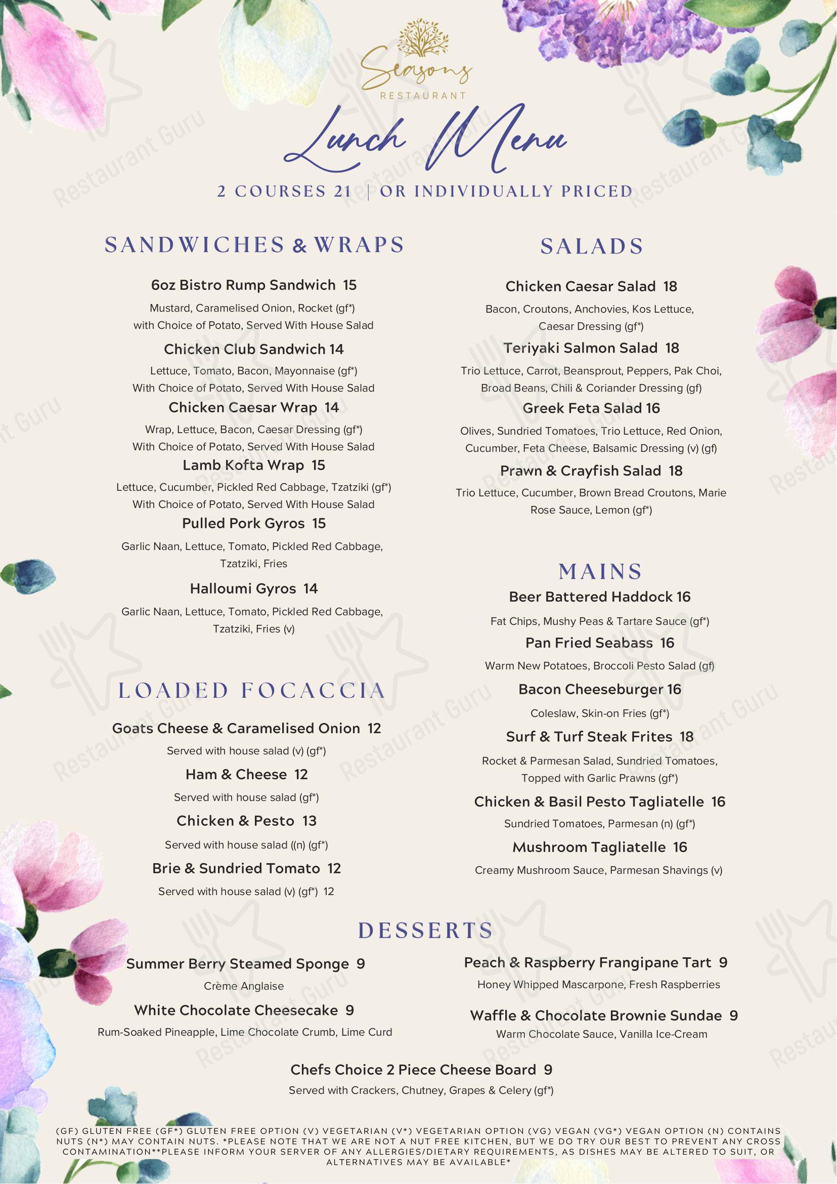 Меню ресторана Seasons Restaurant - Ночное меню