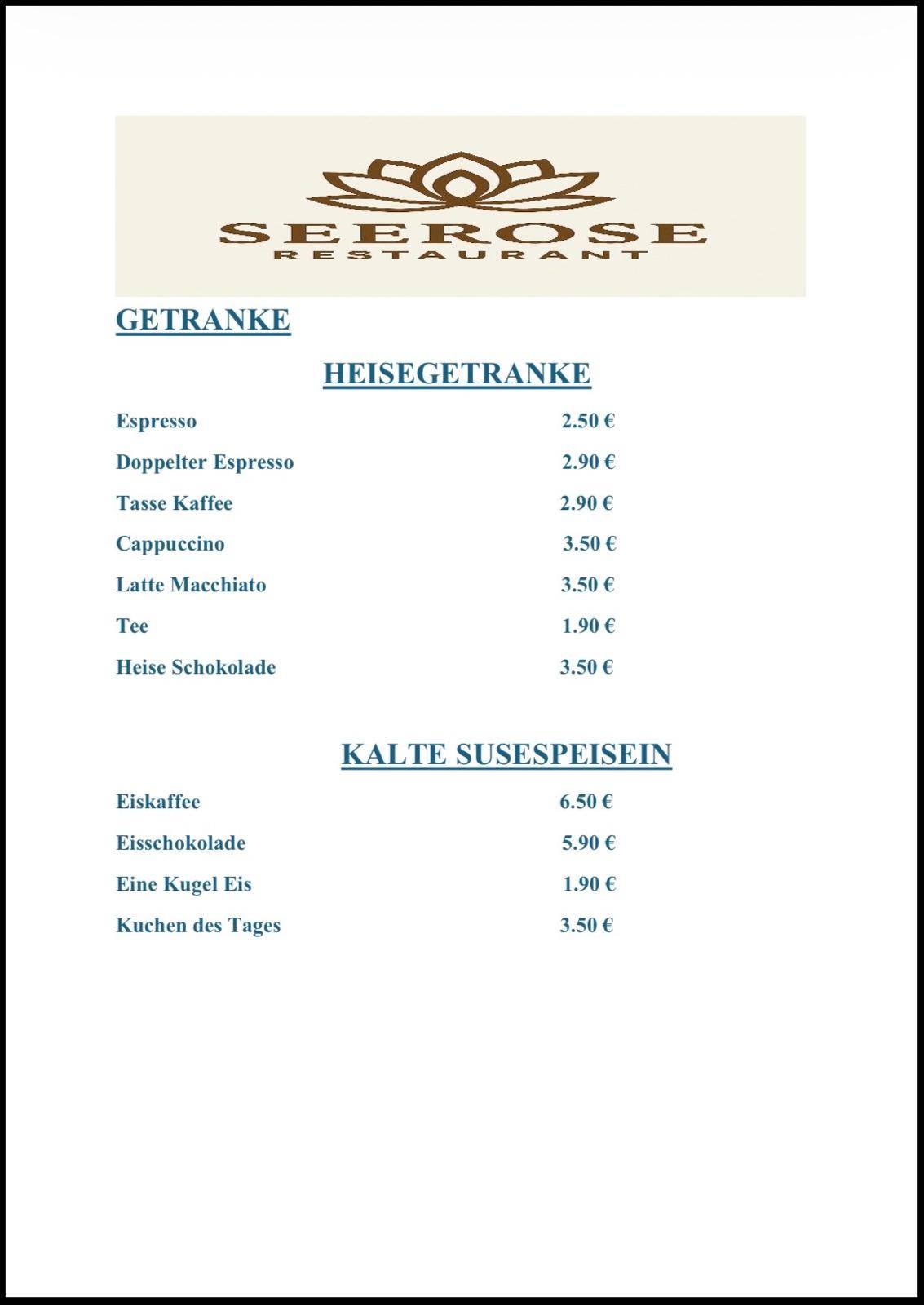 Seerose Restaurant Roth меню