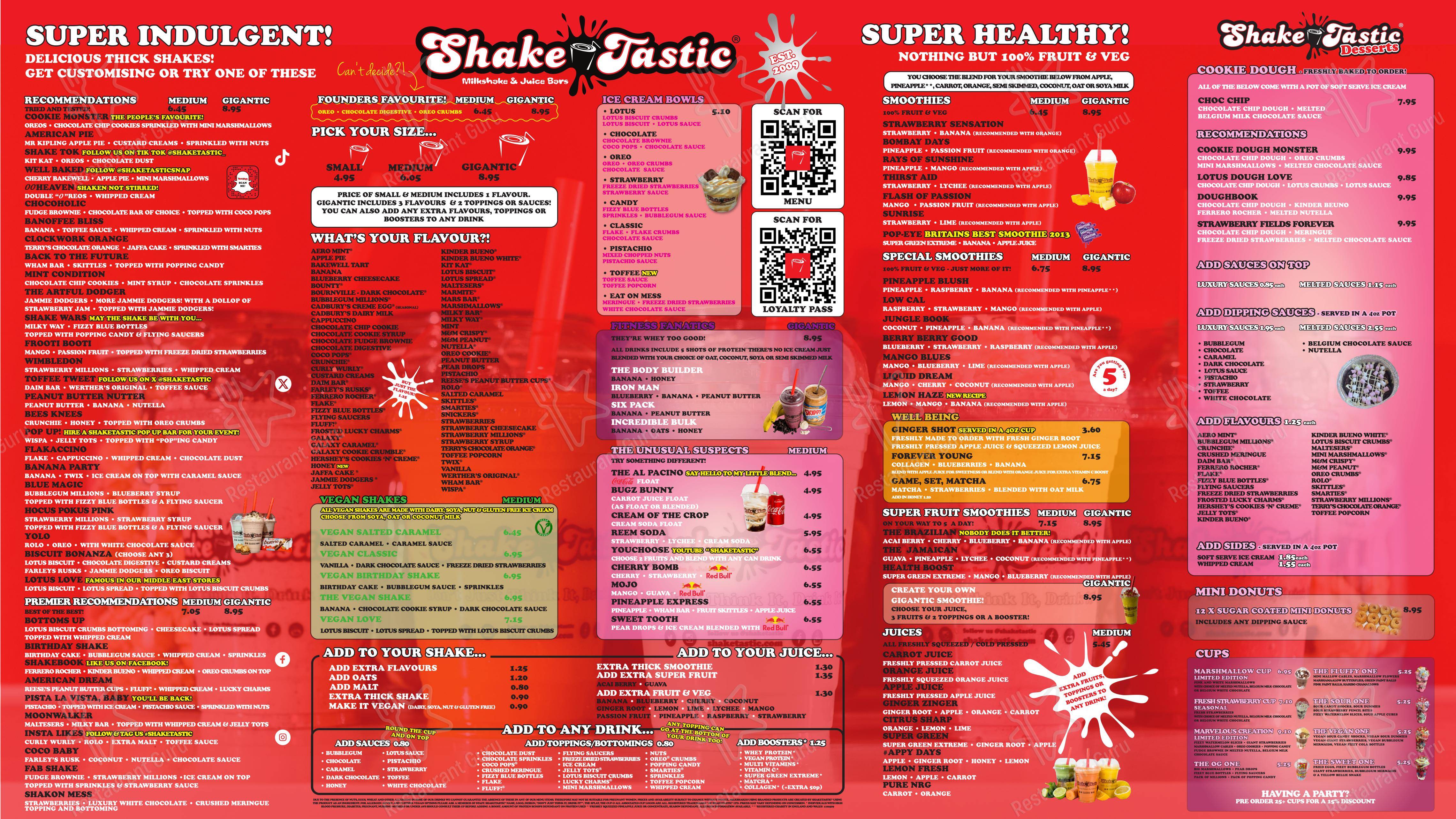 Меню паба и бара ShakeTastic Radlett в Радлетт