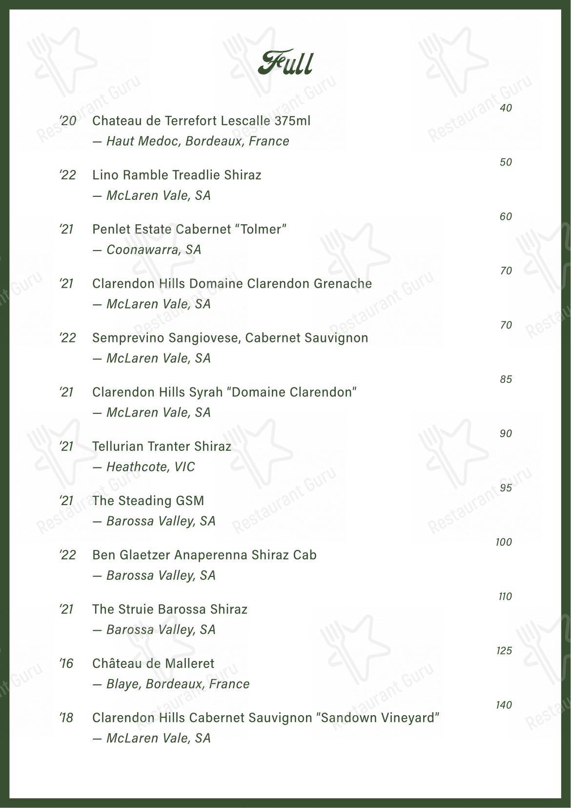 菜单 паба и бара Sidebar