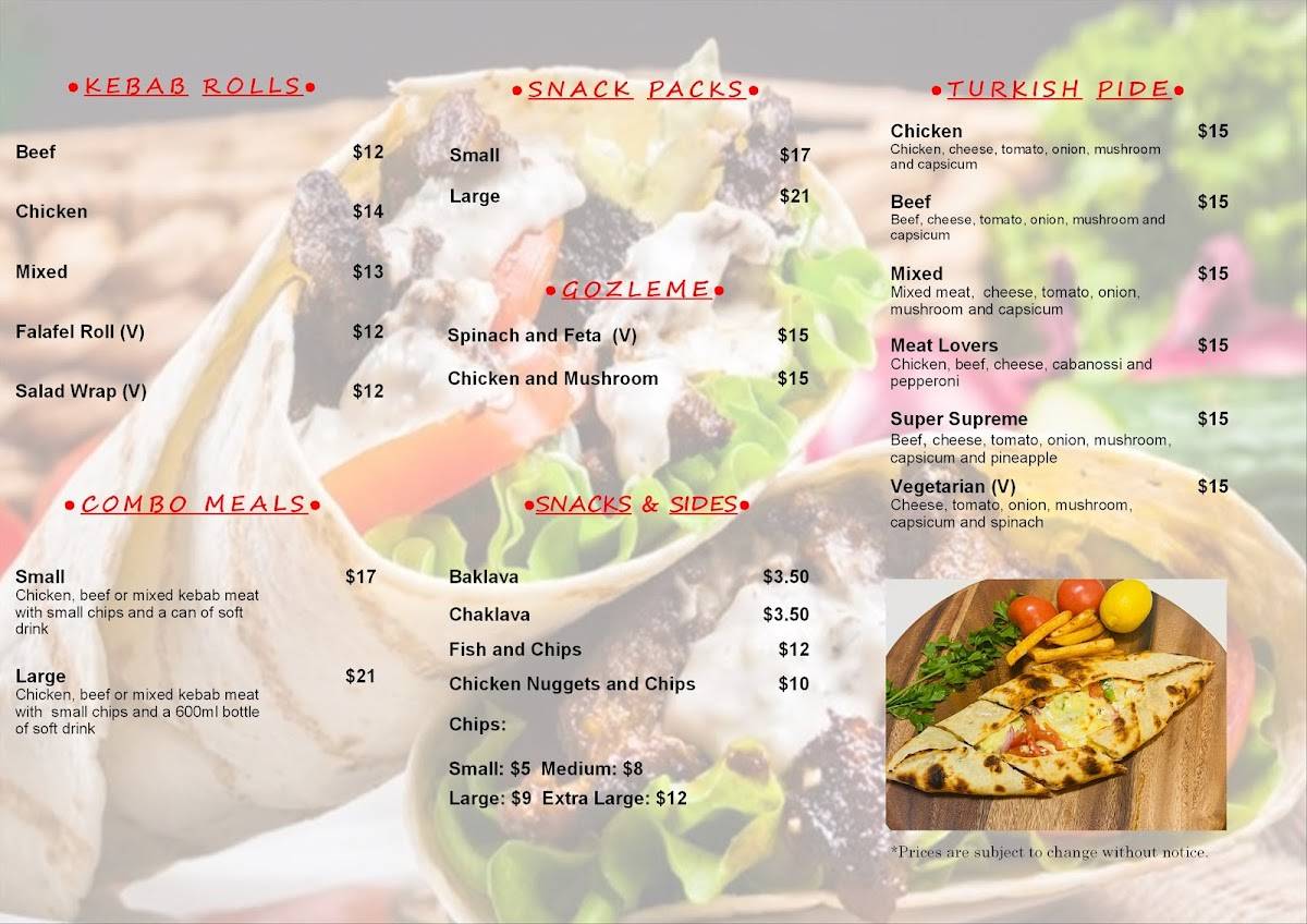 Singleton Kebabs (Kebabs & Gozleme) меню